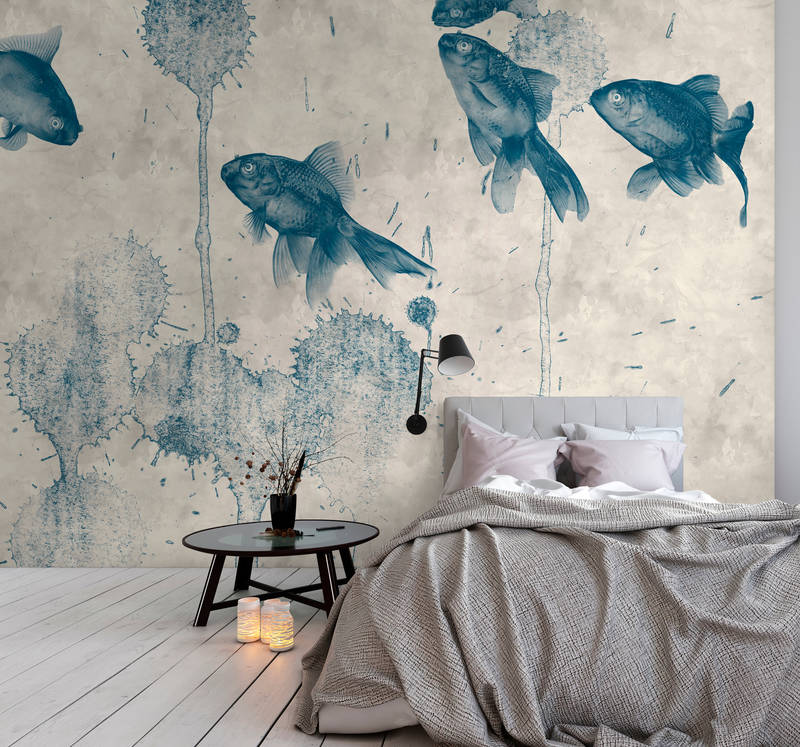 Wanddeko, Zimmerszene, Tintenfischmotiv, Schlafzimmer, Wandmalerei