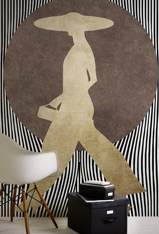 wandtapete, abstrakt, goldene Silhouette, geometrisch, stuhl, schreibtisch, aufbewahrung