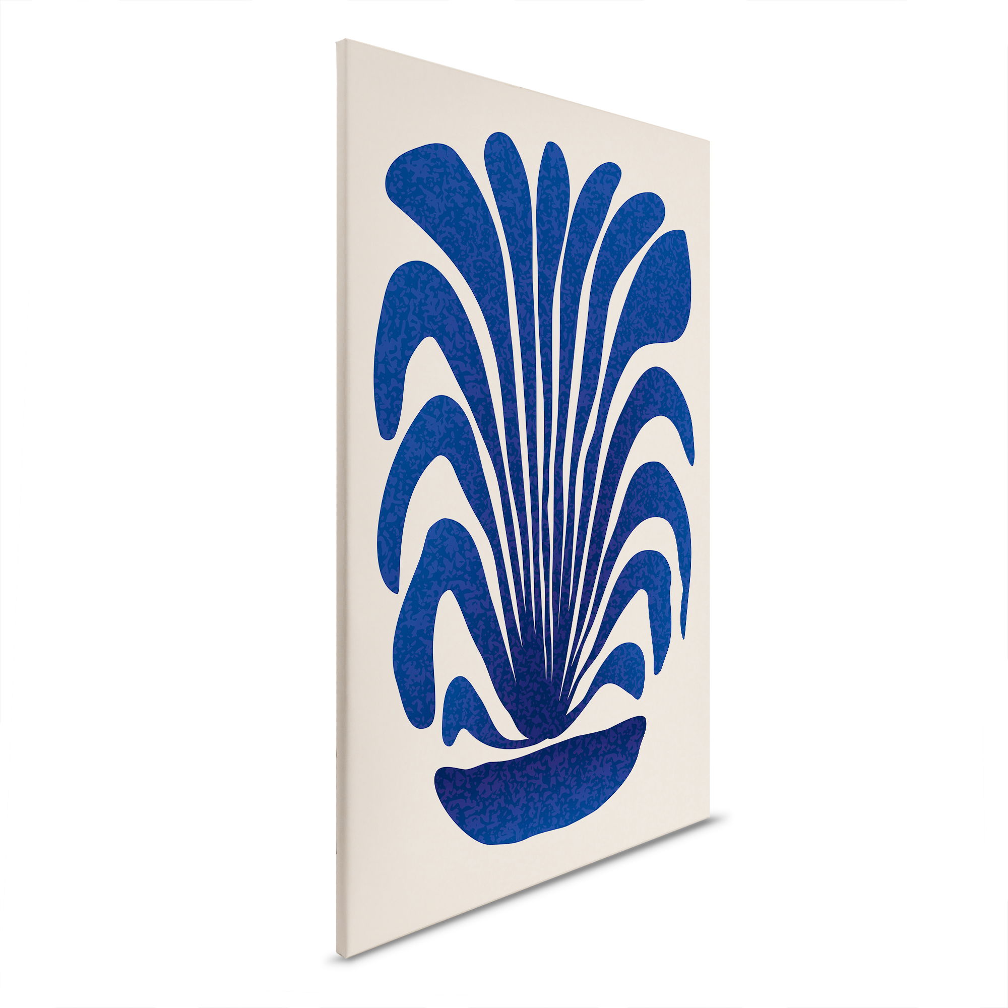         Blühende Fantasie: Abstrakte Flora - Harmonische Pflanzenform in Blau auf Leinwand – 30 x 45 cm - Creme, Beige
    