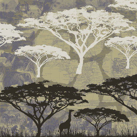silhouette, Bäume, afrikanische Savanne, Giraffe, Landschaft