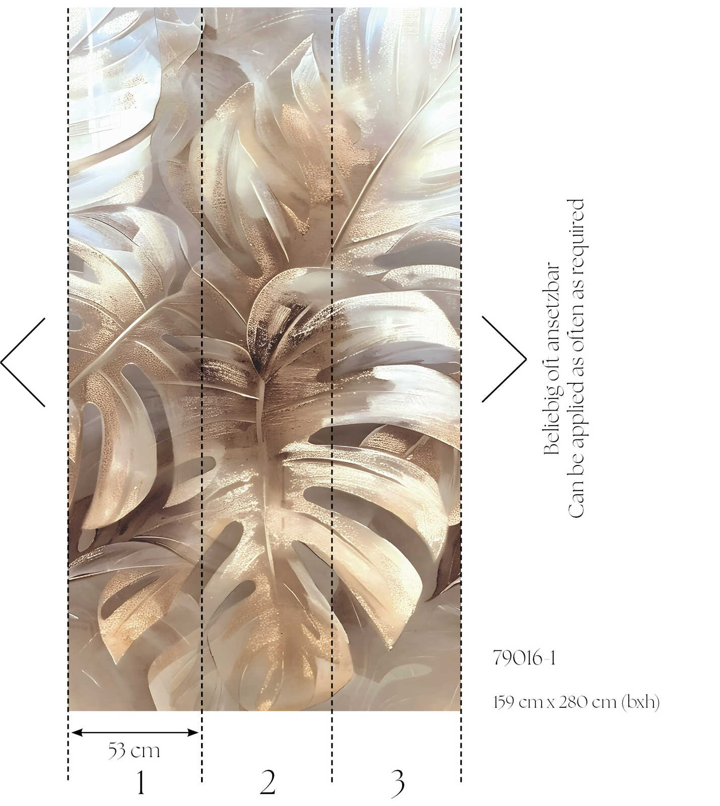             Vliestapeten Panel "Botanical Elegance" 159cm Breite x 280cm Höhe - Großes, elegantes Palmblatt-Design in metallischen Tönen, glatt – Gold, Silber
        