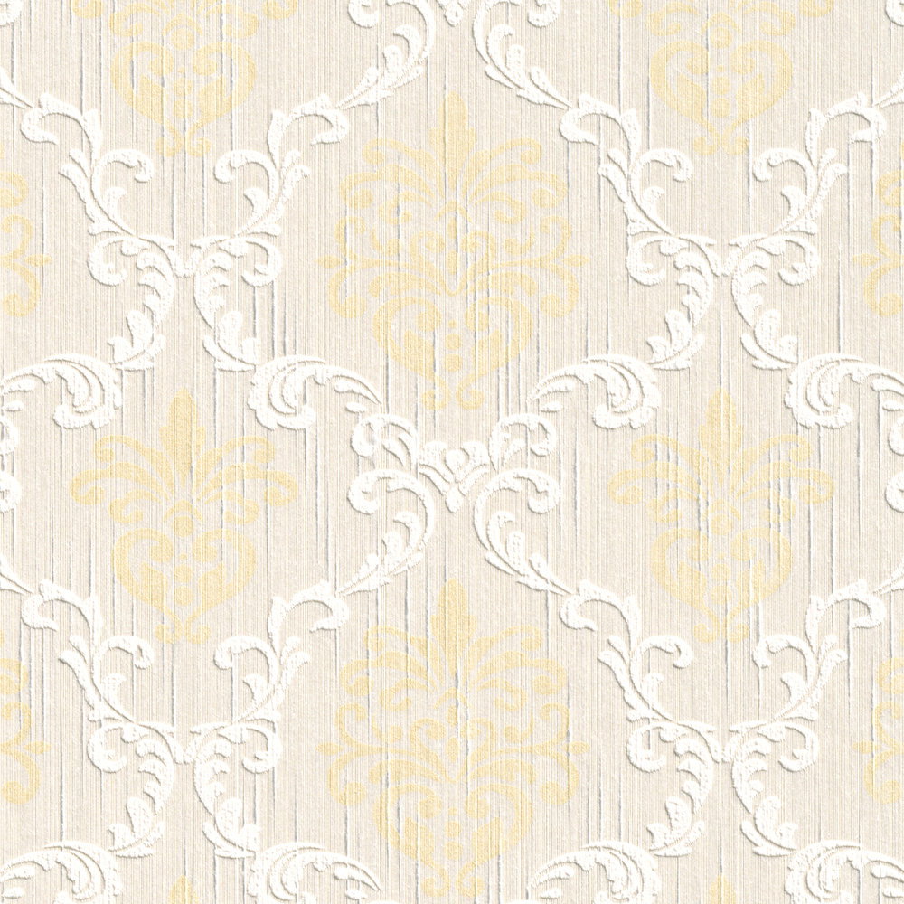             Klassische Ornament-Tapete mit Struktureffekt – Beige, Metallic
        
