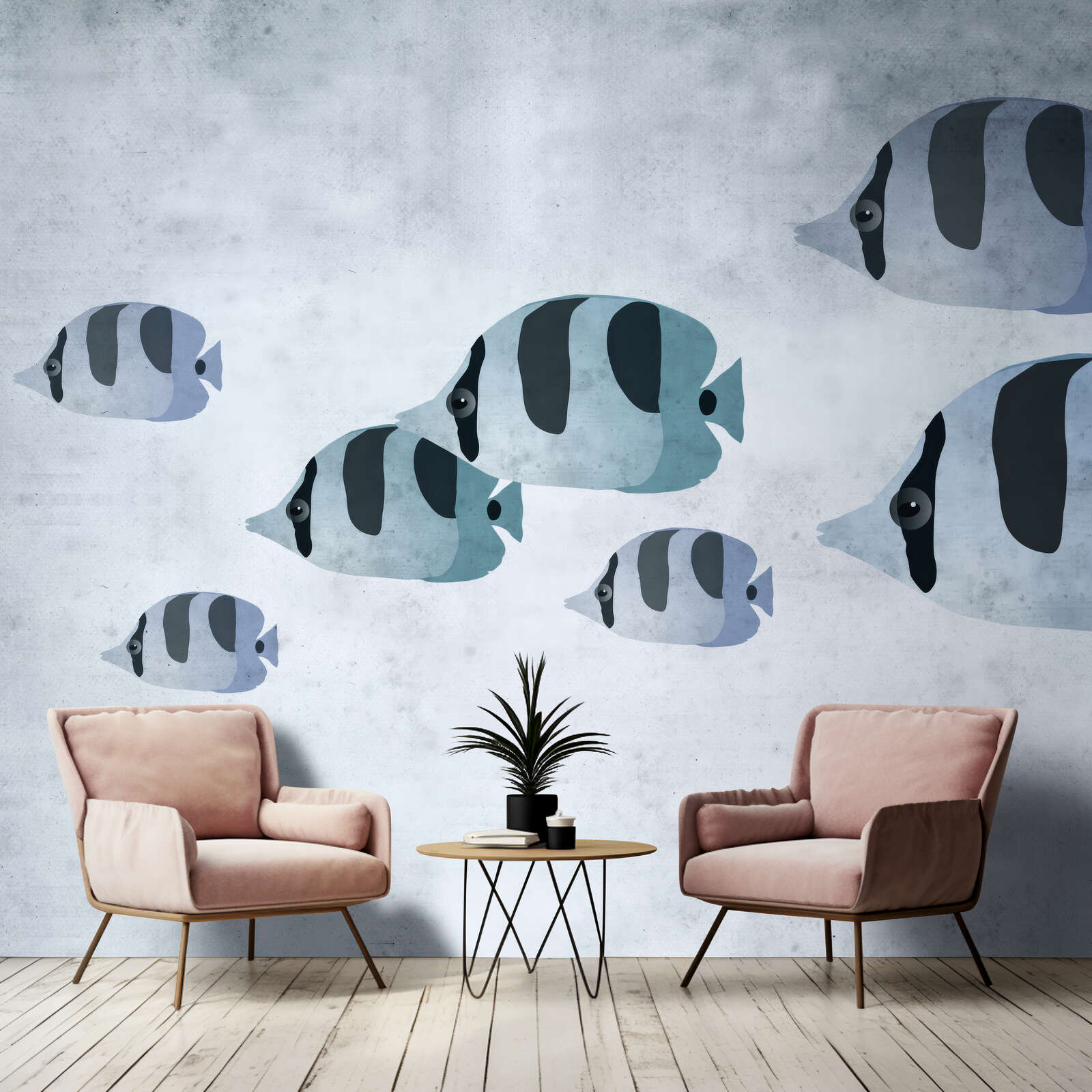 wandbild, tauchen, fischmuster, wohnzimmerwand, deko-kunst