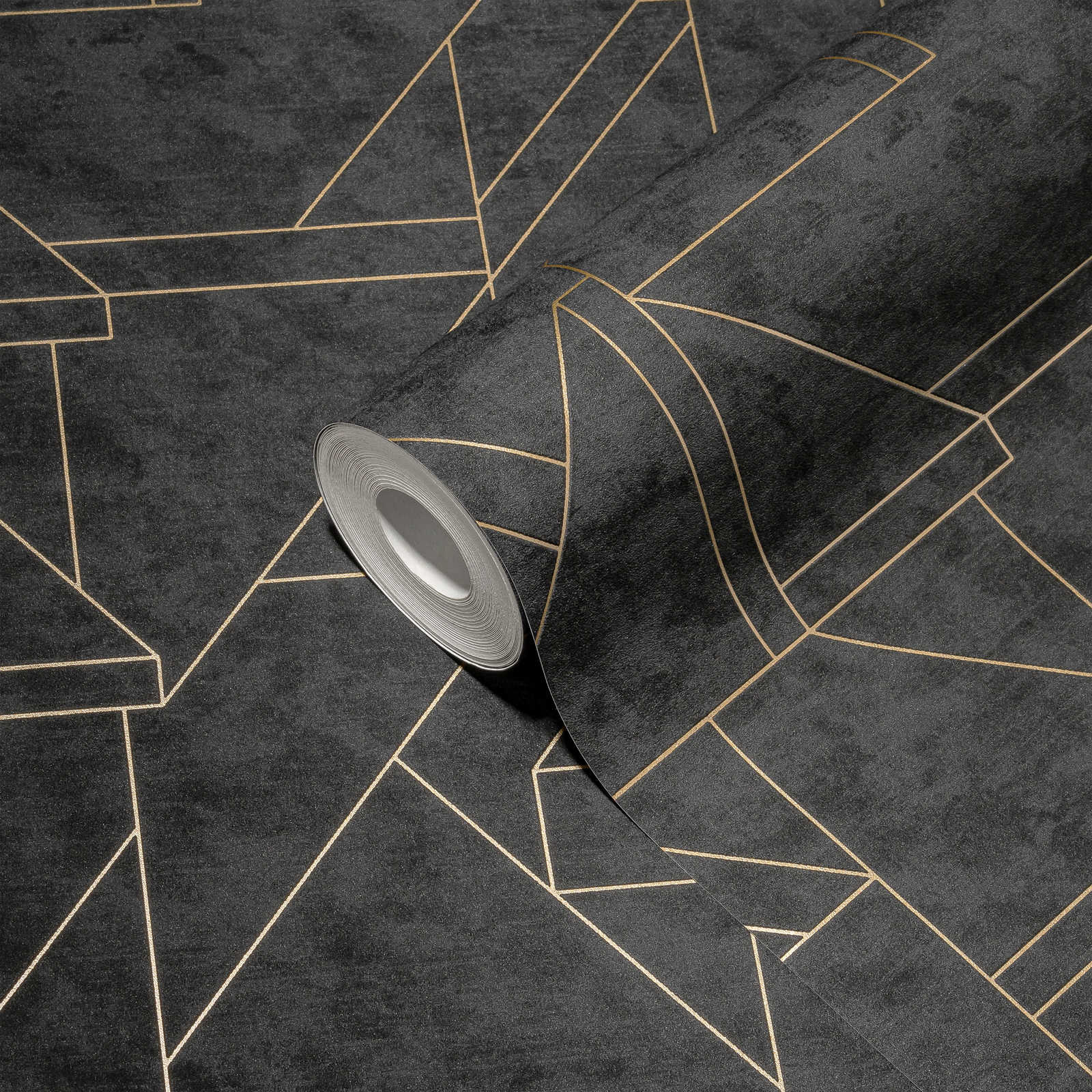             Vliestapete mit dezentem Linienmuster – Schwarz, Gold
        