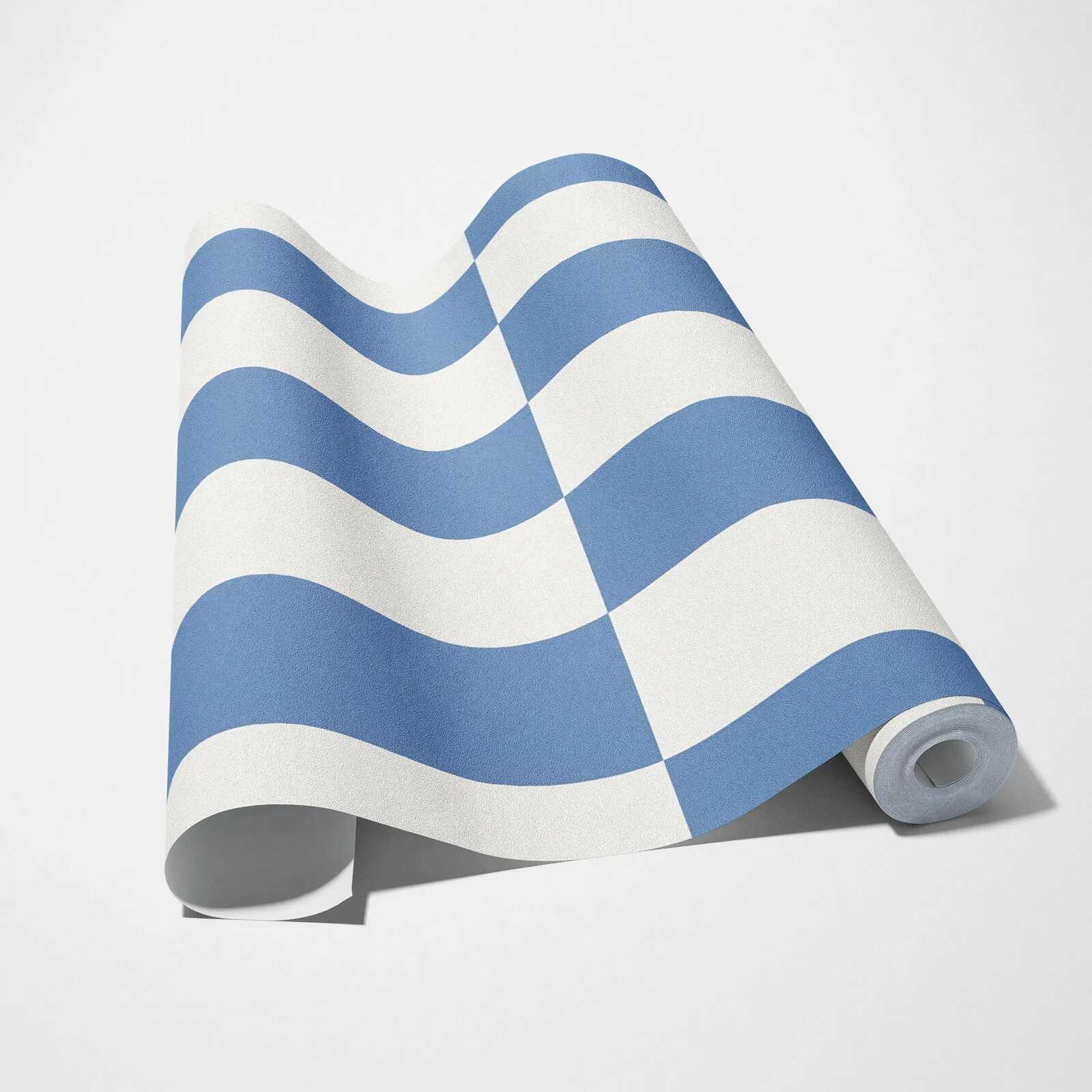             Vliesbehang met grafisch vierkant patroon - blauw, wit
        