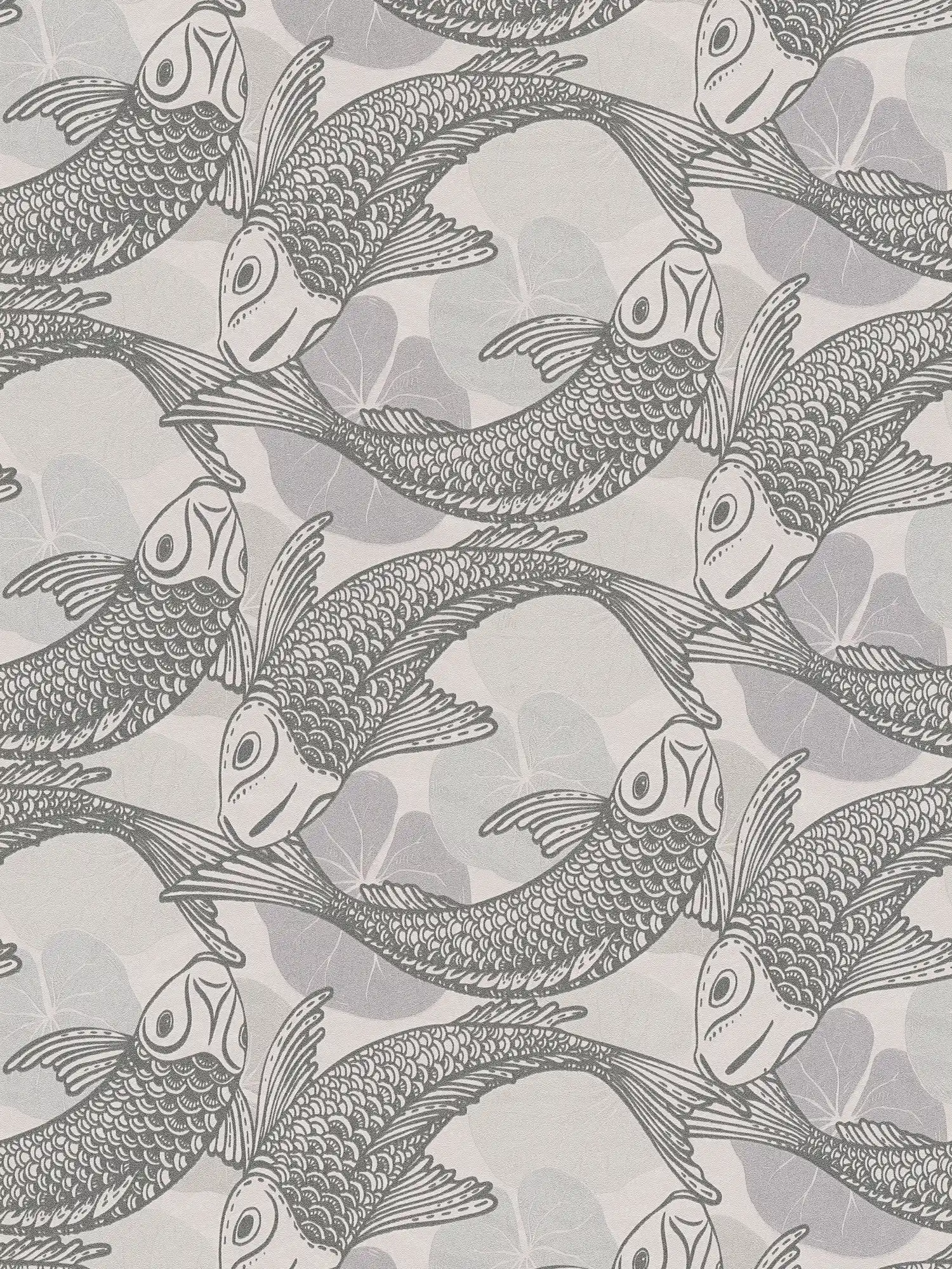        Wallpaper Koi design in Asia style with metallic effect - beige, grey, metallic
    