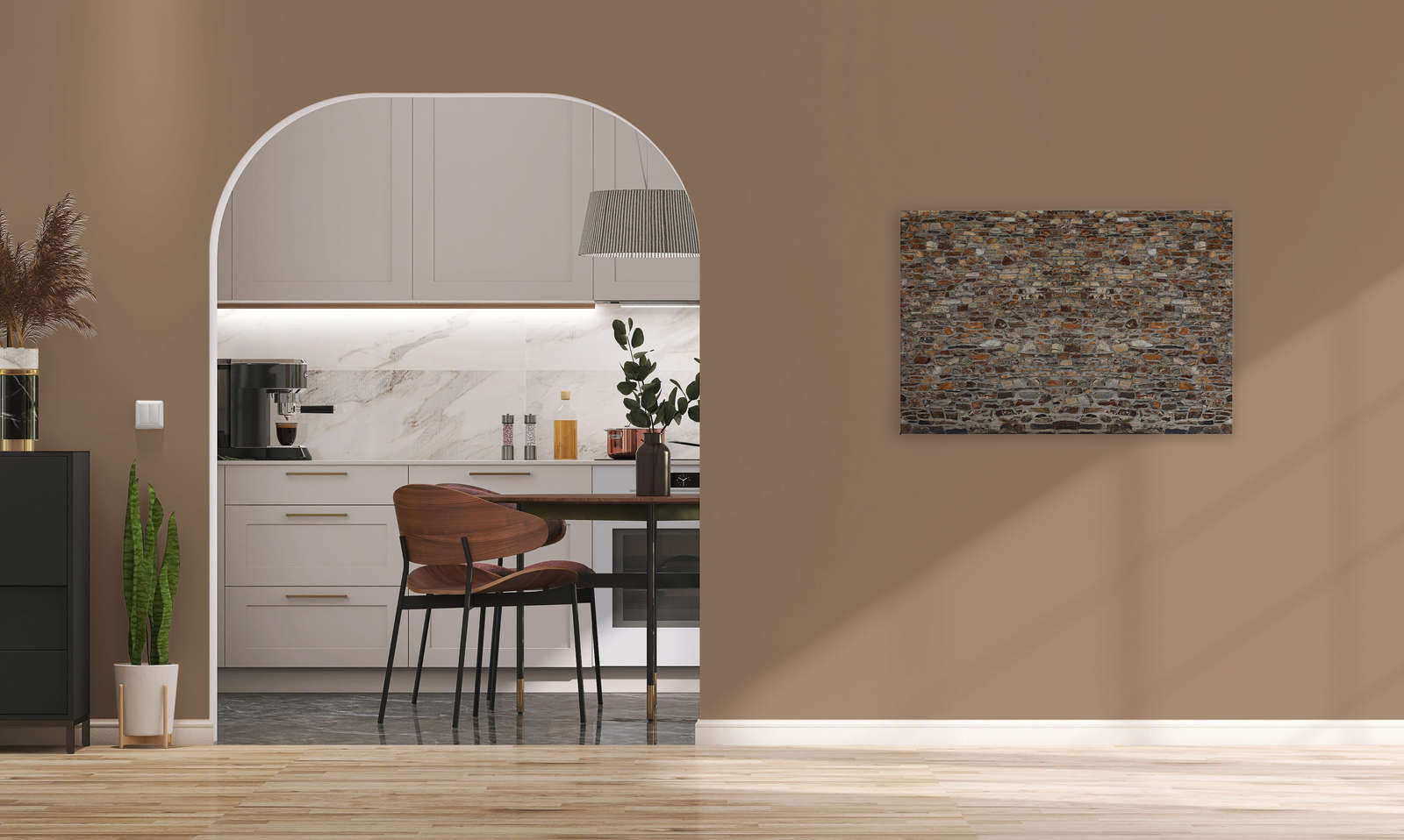 Leinwandbild 3D Mauer alte Ziegel &amp; rustikaler Steinoptik – 0,90 m x 0,60 m