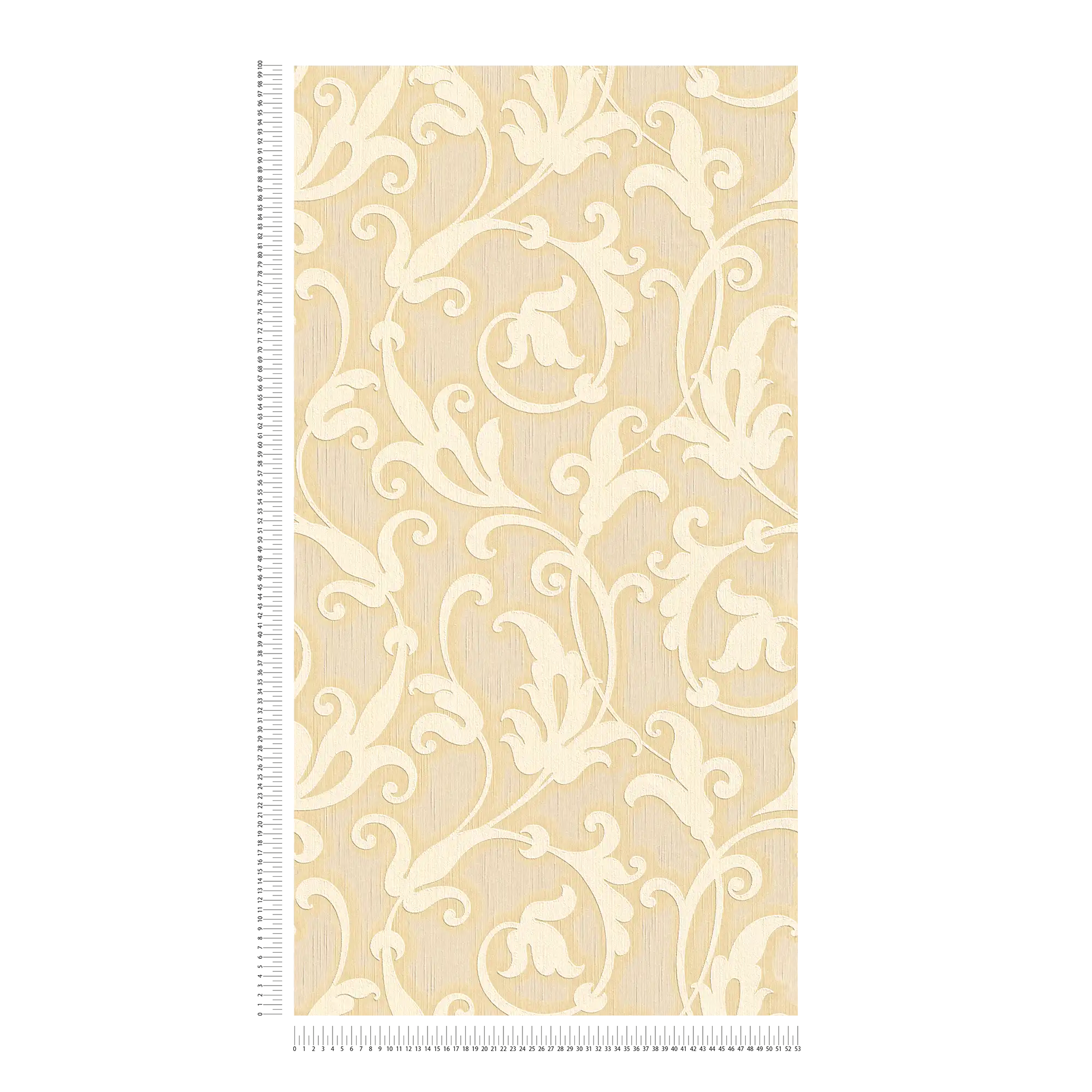             Barocktapete mit Textilstruktur & Prägemuster – Gelb, Gold
        