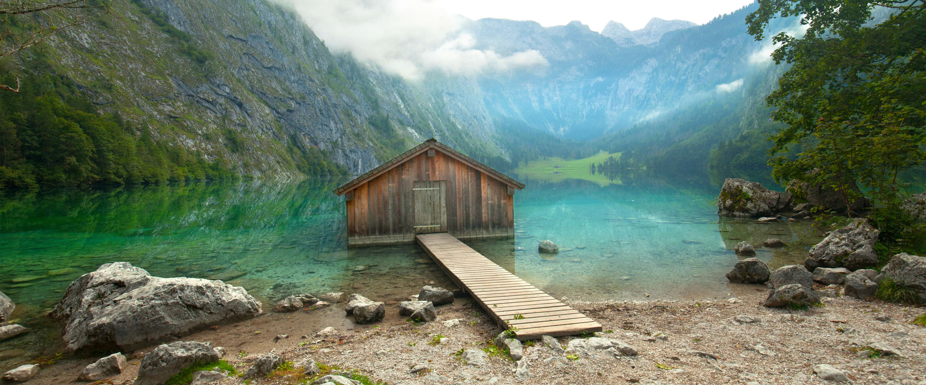 Holzhaus, Bootshaus, See, Holz, Brücke