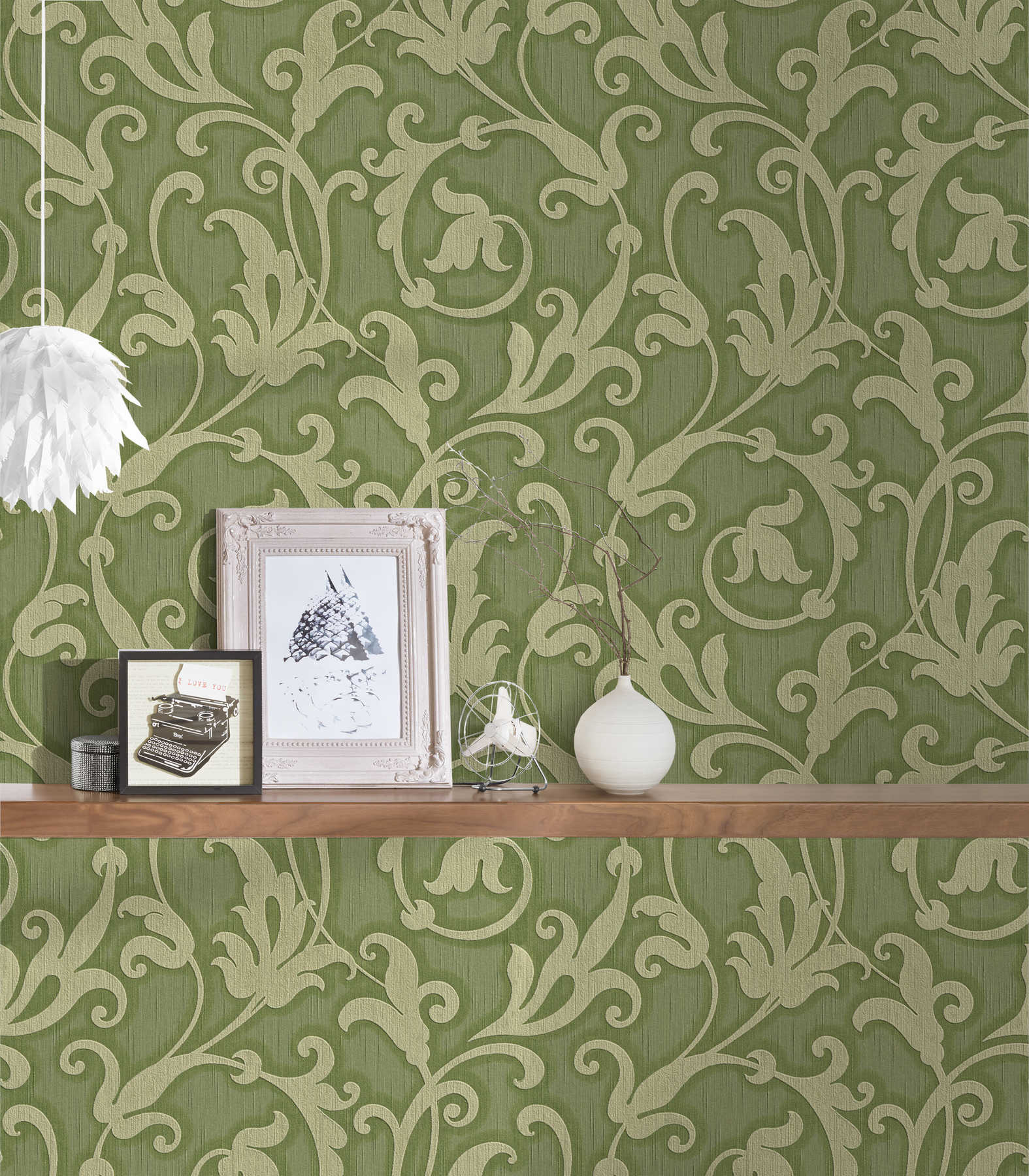             Vliestapete mit 3D Ornamentmuster & Strukturdesign – Grün, Metallic
        