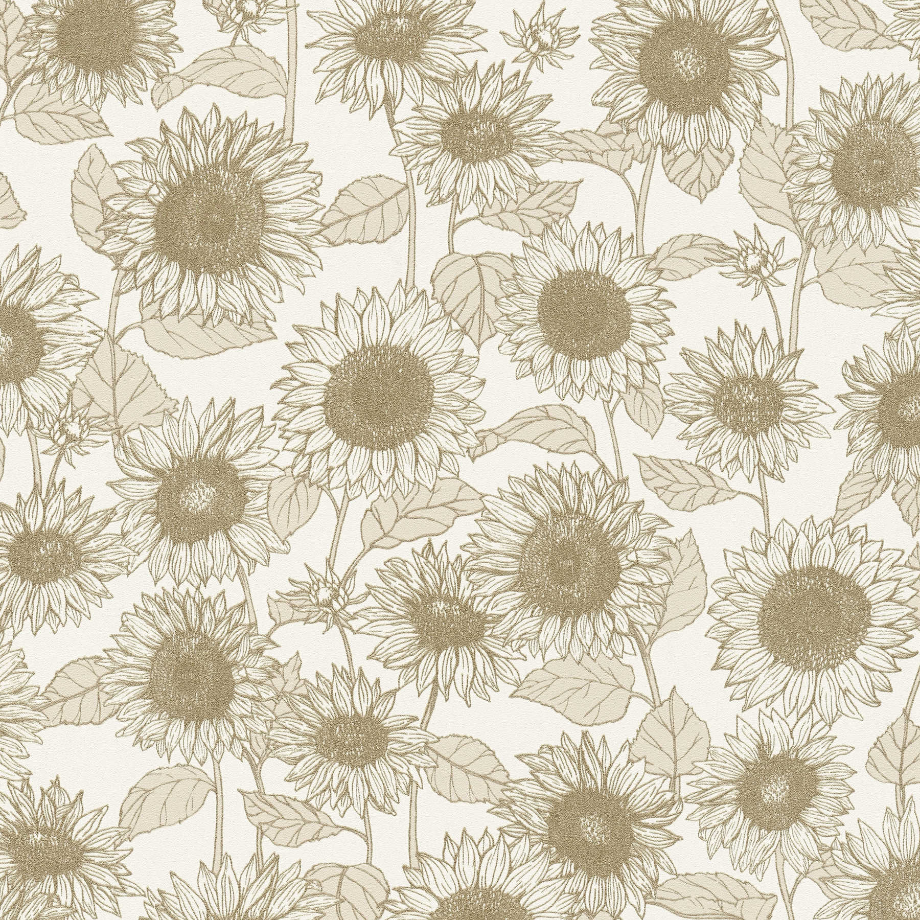         Papier peint Tournesols à effet métallique - beige, blanc
    
