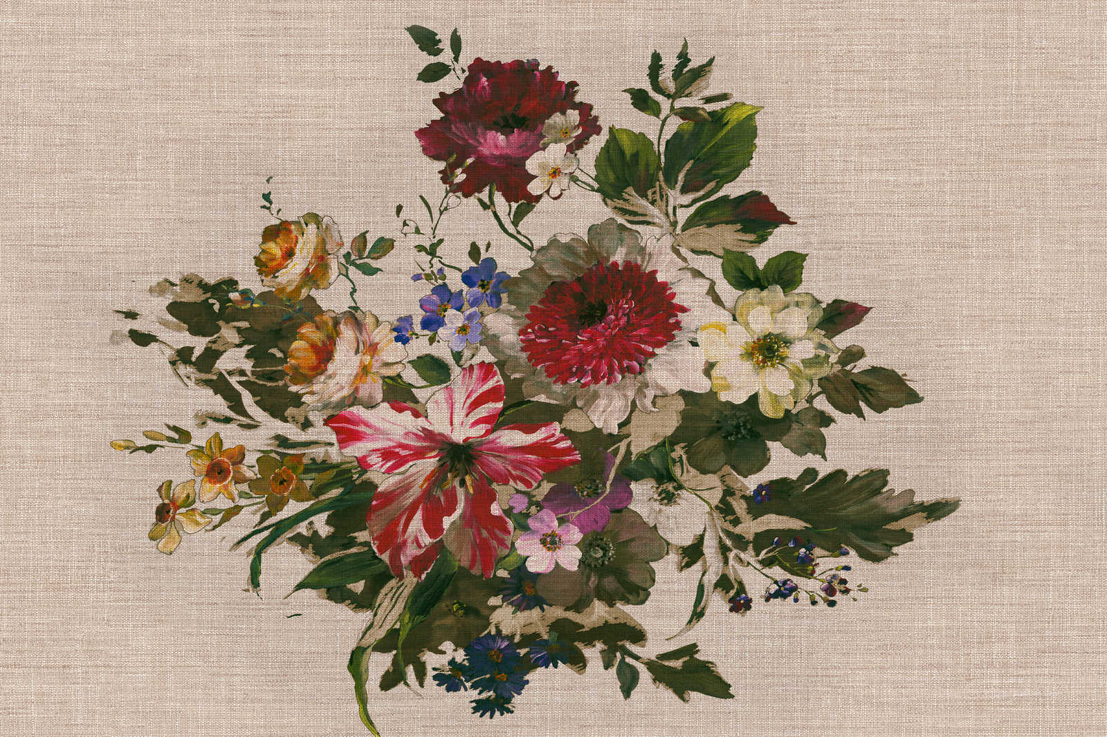 Leinwandbild gemalte Blumen im Vintage Stil & Leinenoptik – 0,90 m x 0,60 m