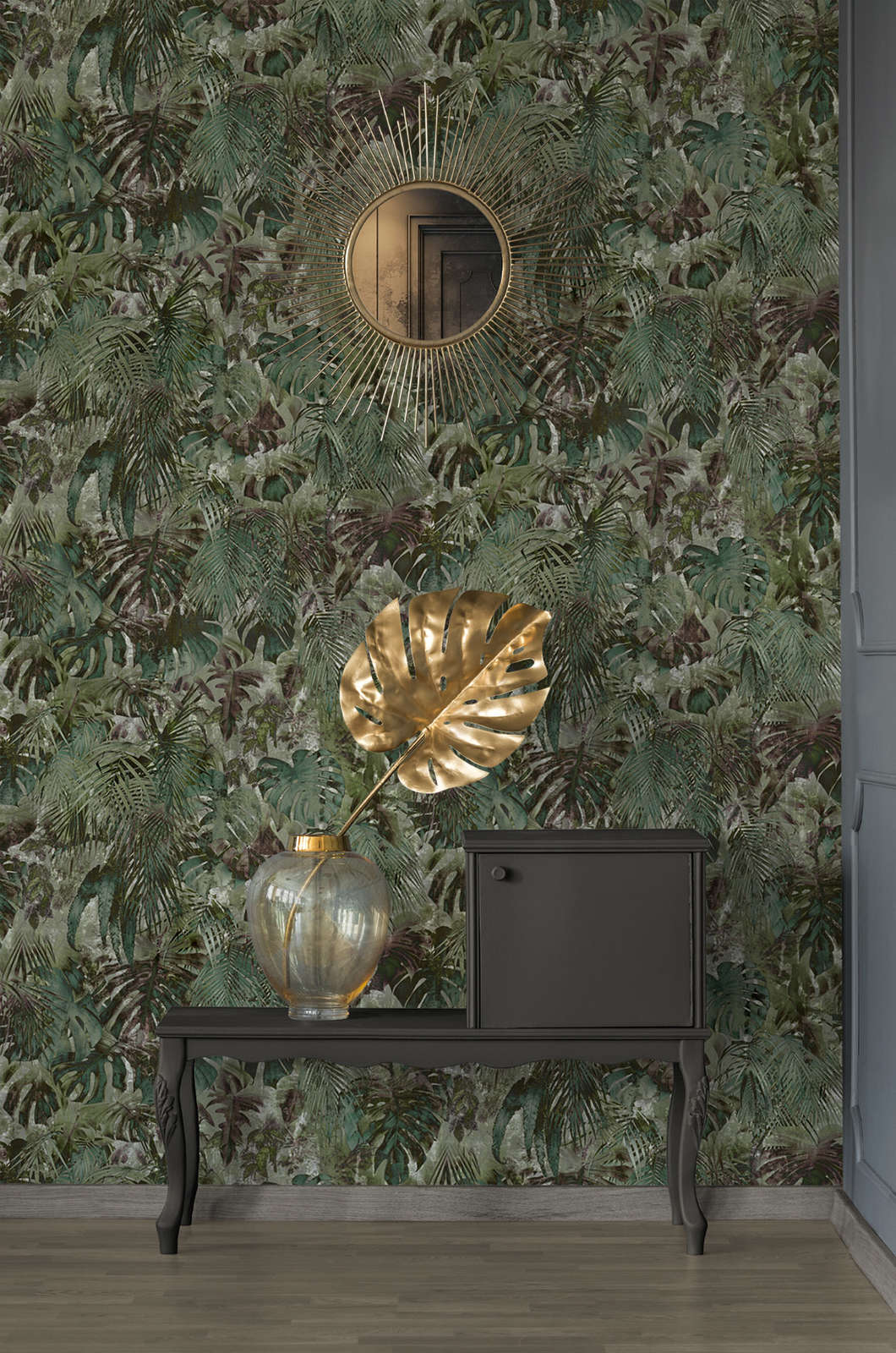             Jungle motief vliesbehang met tropisch bladmotief - groen
        