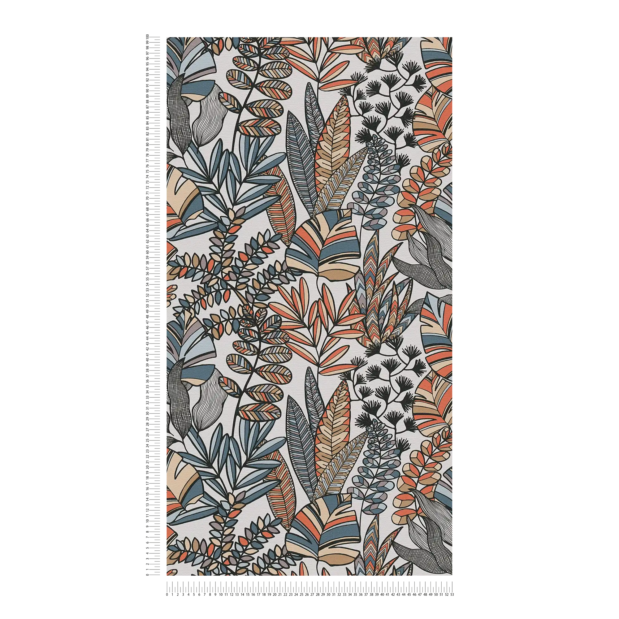             Vliestapete mit kräftigen Farben in Dschungeloptik – Weiß, Schwarz, Orange
        