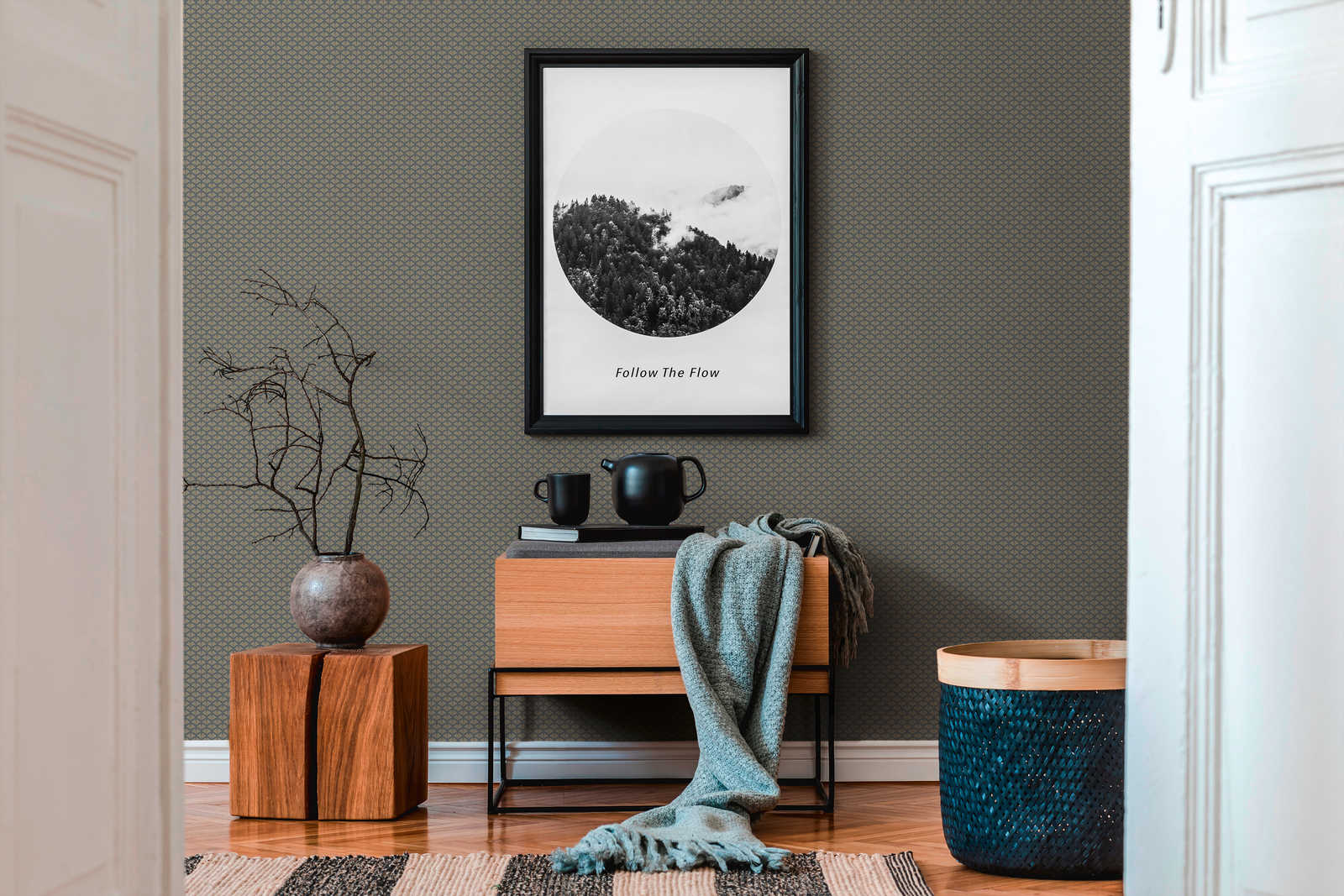             Mustertapete mit Gold Design & Struktureffekt – Metallic, Schwarz
        