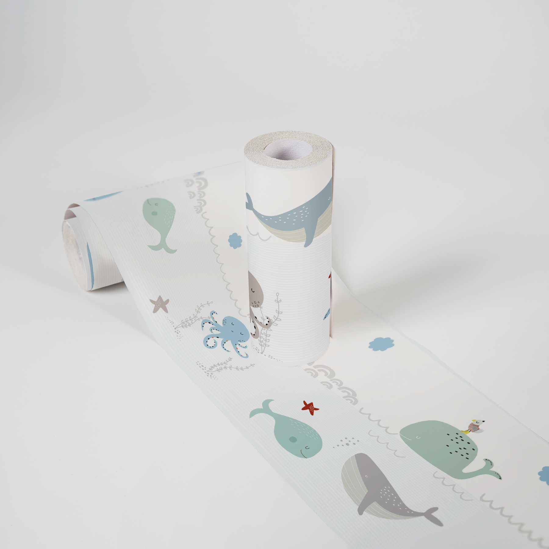             Kinderkamer Border 'Loving Sea Creatures' voor baby's - Groen, Blauw, Wit
        