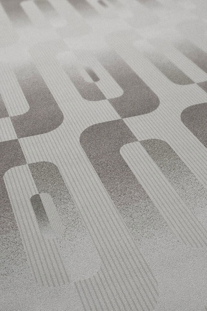             Grafik-Tapete mit Reto Muster in Grau und Silber
        