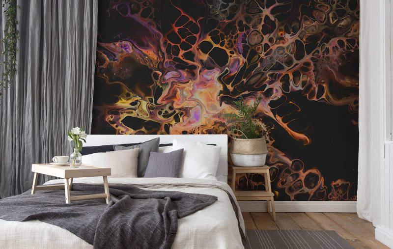 Schlafzimmer, Wandbild, abstrakte Kunst, schwarzer Hintergrund, Topfpflanze