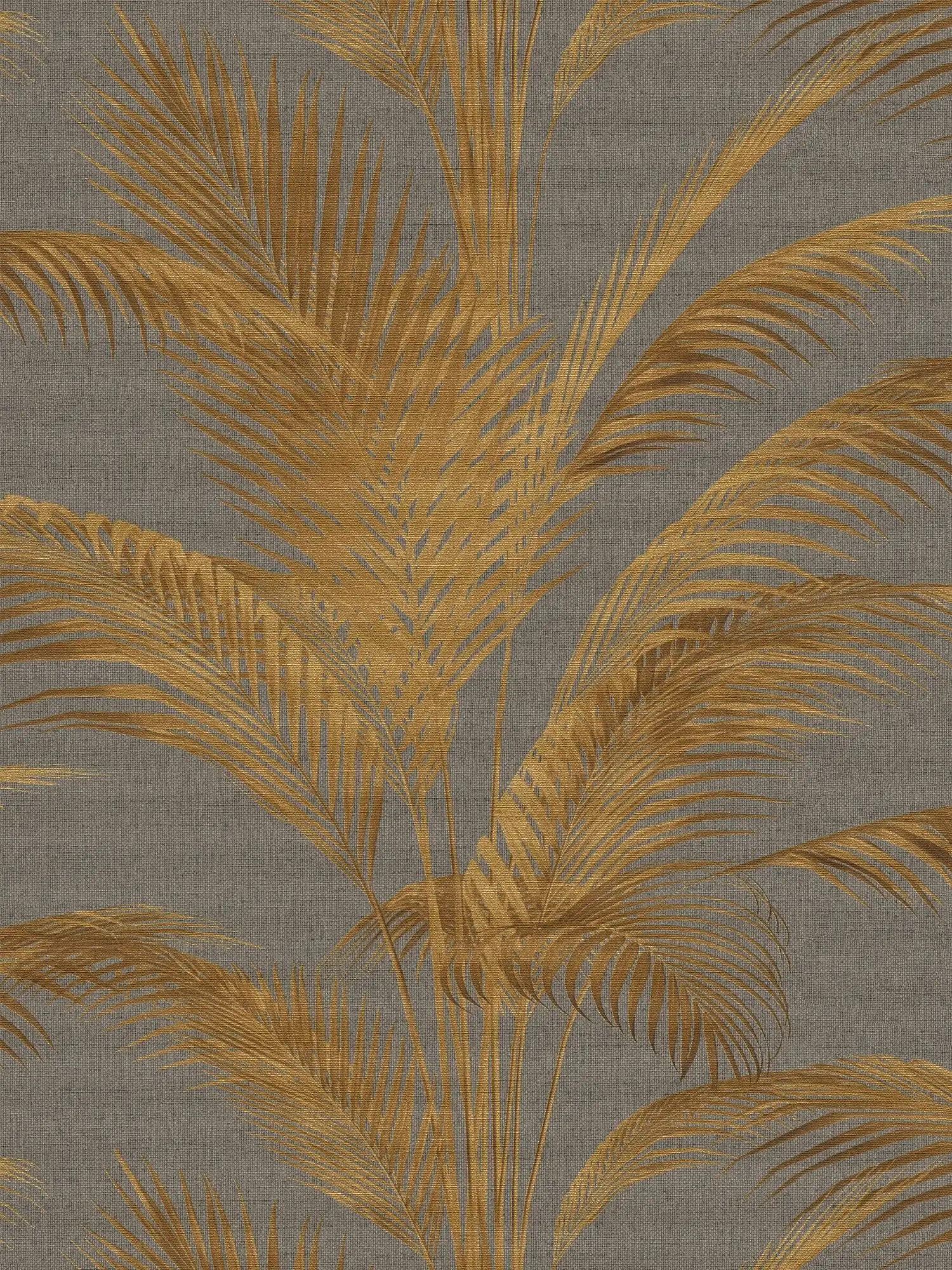         Non-woven wallpaper with palm leaves and gold accents - grey, gold, metallic
    