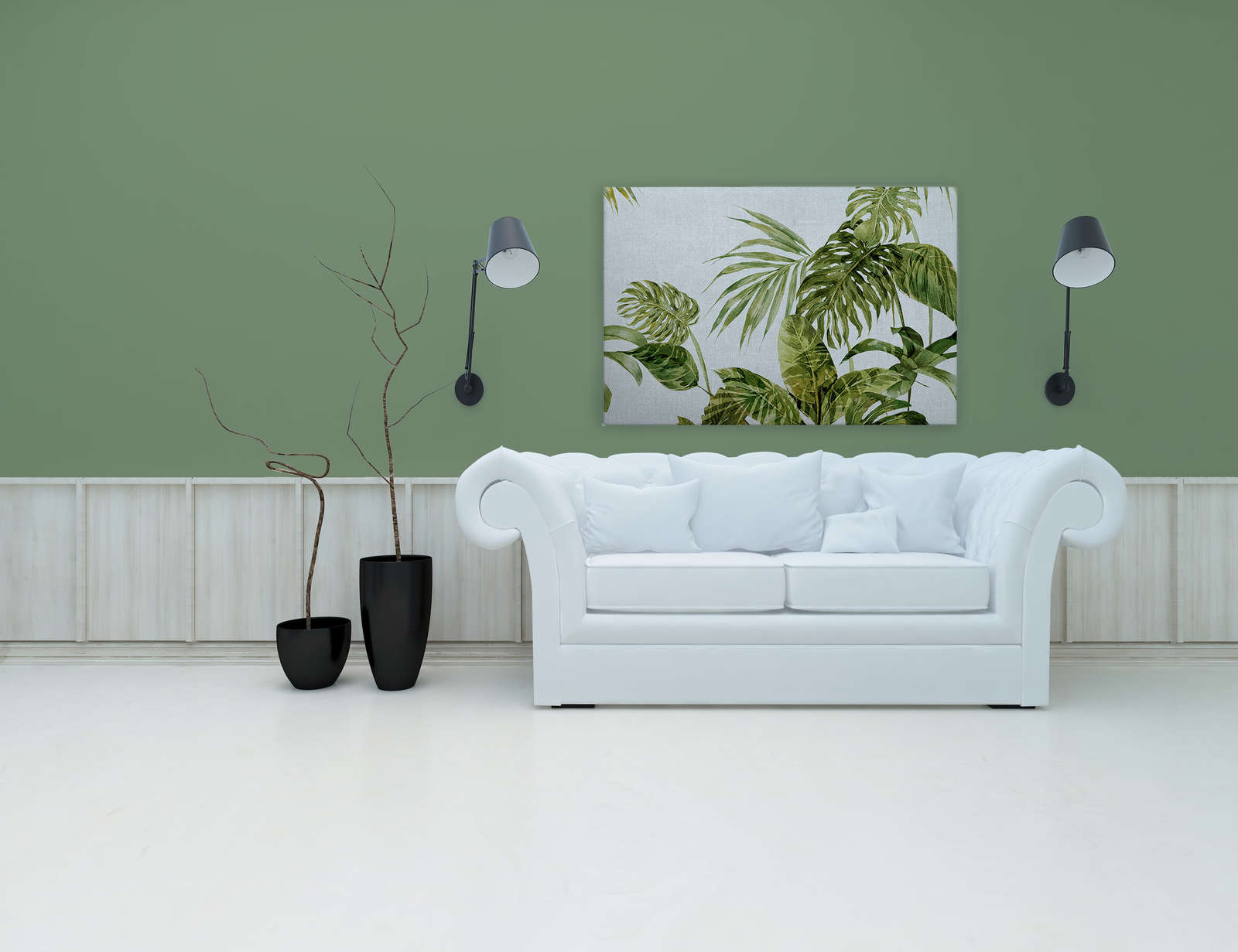 Tropisches Leinwandbild Monstera-Blttern im Aquarell Stil  1,20 m x 0,80 m
