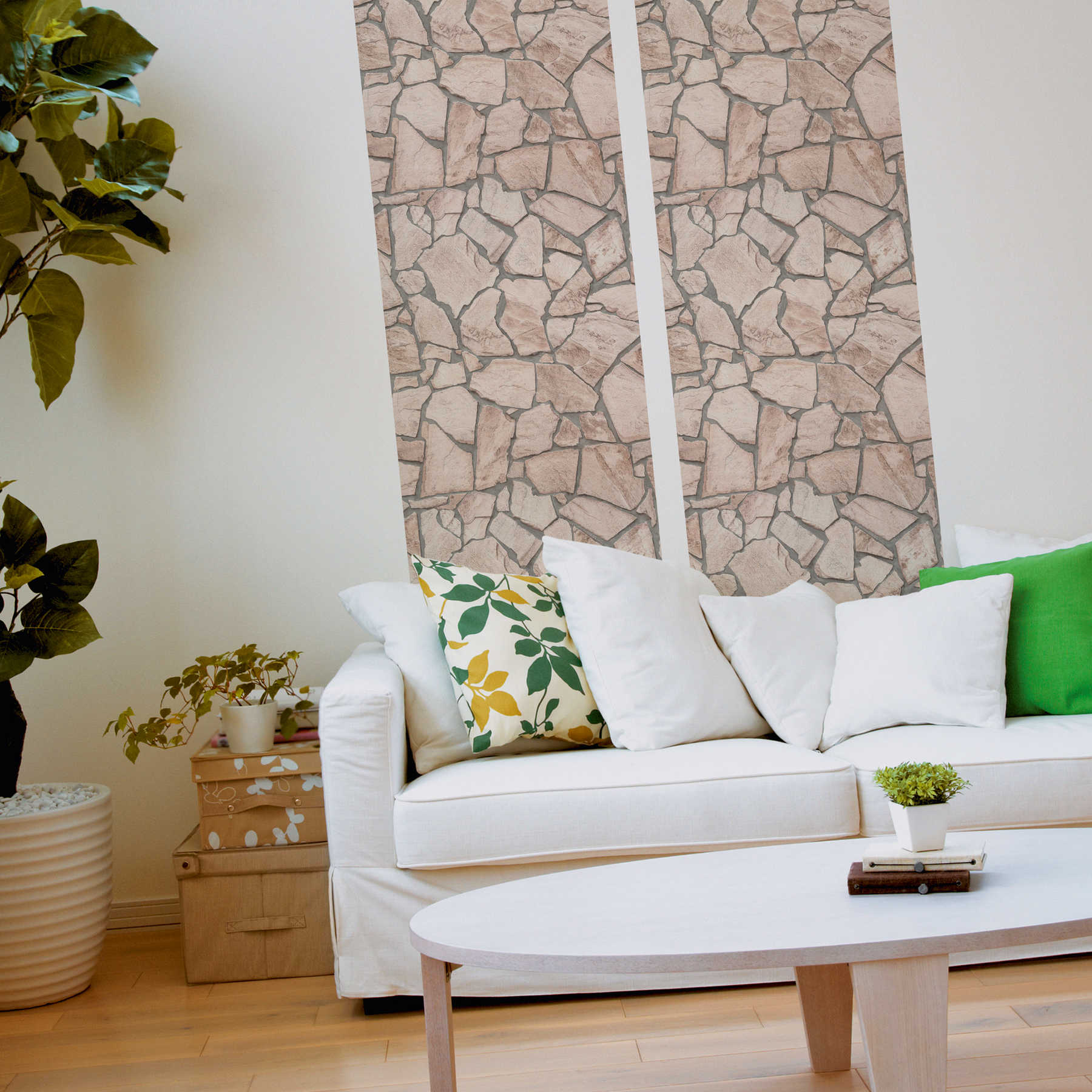             Steinoptik Tapete mit Natursteinmauerwerk – Creme
        