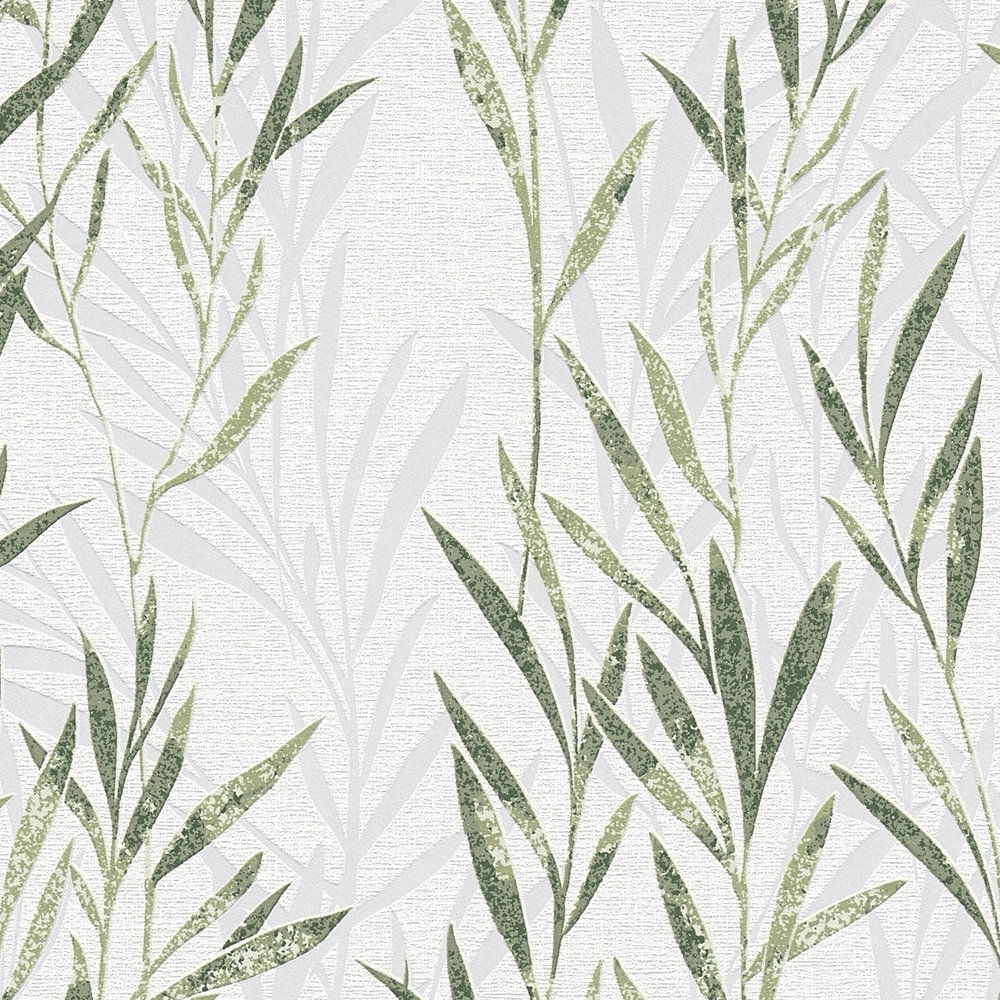             Papier peint intissé Feuilles & motifs de rinceaux - vert, blanc
        