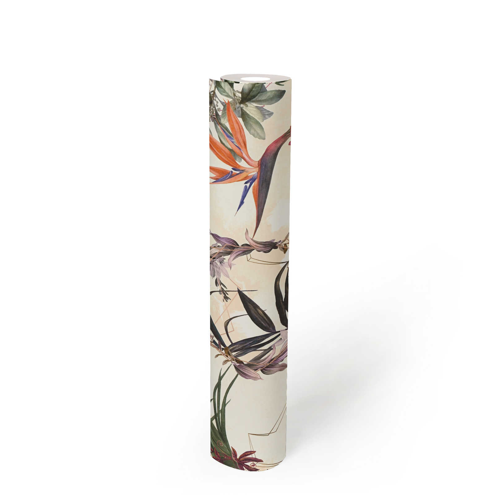             Design wallpaper flowers & birds in Art style - beige, green, pink
        