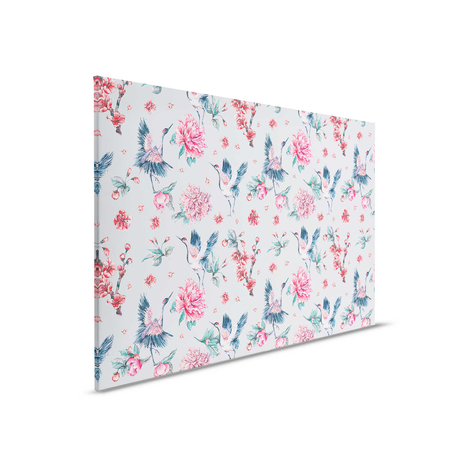         Leinwandbild florales Muster mit Vögeln und Blättern – 0,90 m x 0,60 m
    