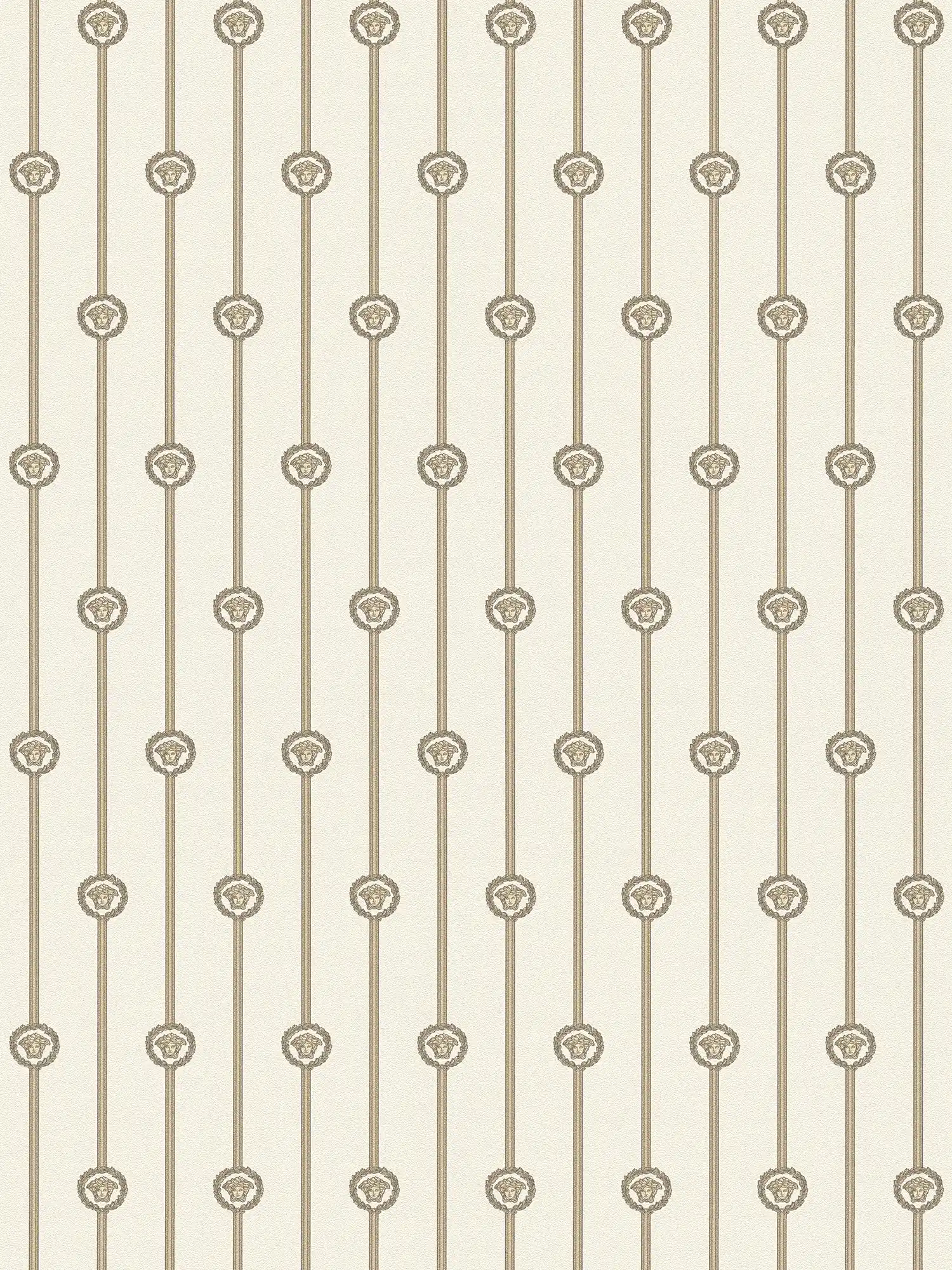         VERSACE non-woven wallpaper in baroque style with vertical Medusa medallions slightly shiny slightly textured - white, black, metallic
    