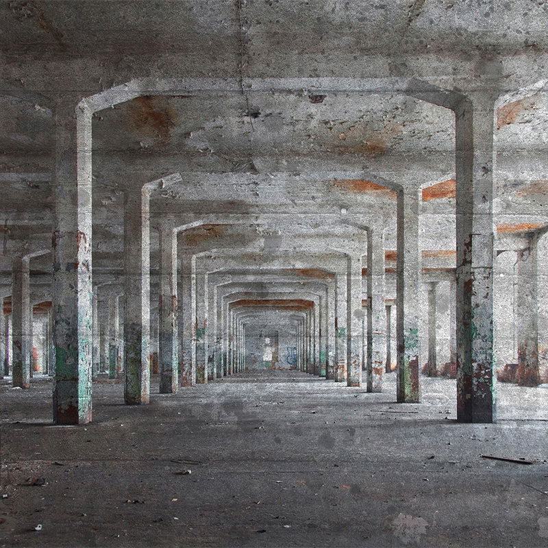         Oud betonnen gebouw met 3D-optiek - Grijs, Bruin
    