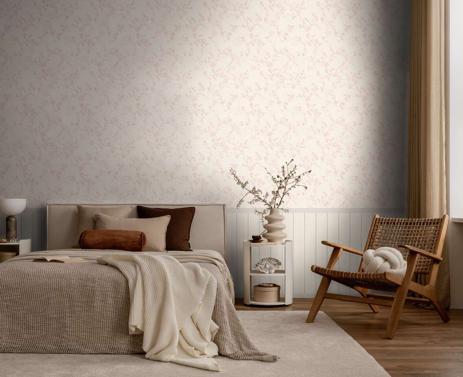 bedroom, wandtapete, deko, lampe, stuhl