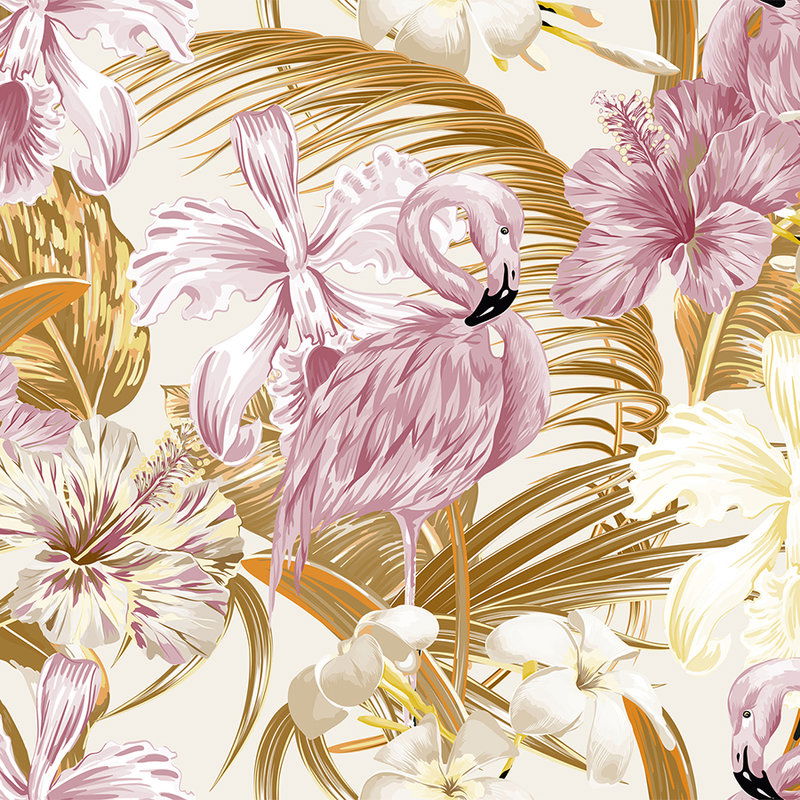         Flamingo und tropischen Pflanzen – Orange, Rosa, Weiß
    