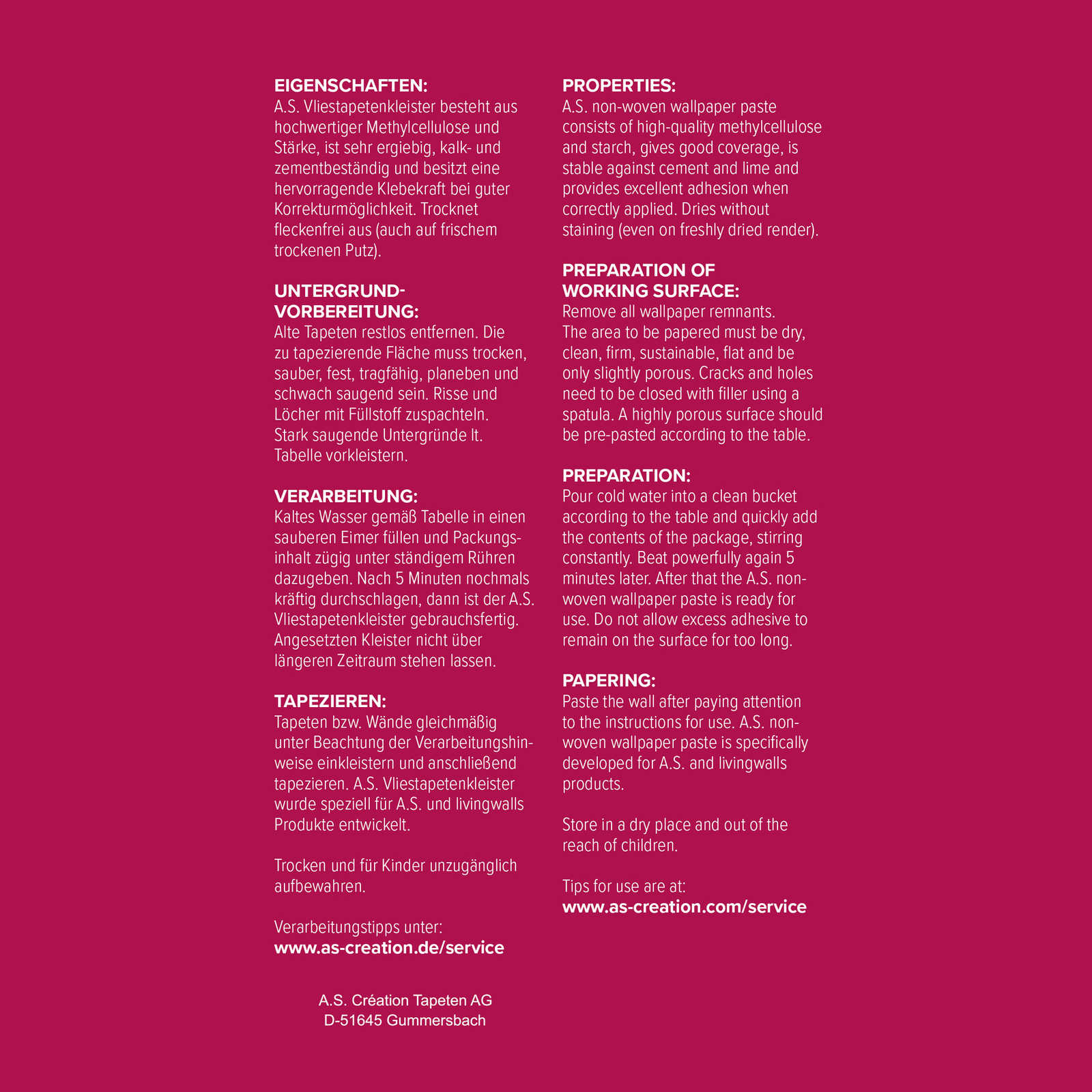             Vliespasta Behangpasta met uitstekende kleefkracht
        