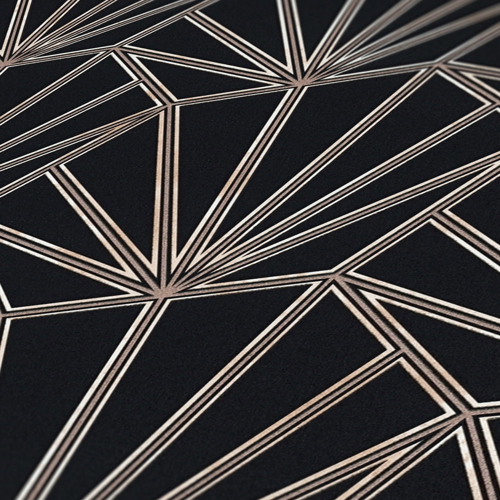             Tapete Art Déco Stil Retro Look & Linien Design – Schwarz, Bronze, Weiß
        