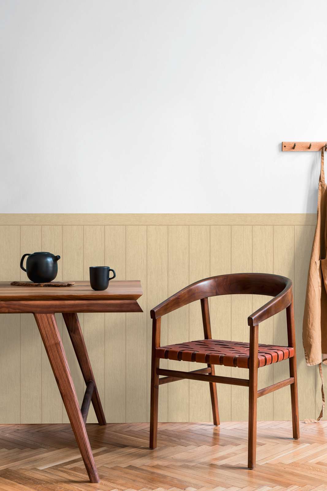             Vlies-Wandpaneel in Holzbalken-Optik – Beige, Braun
        