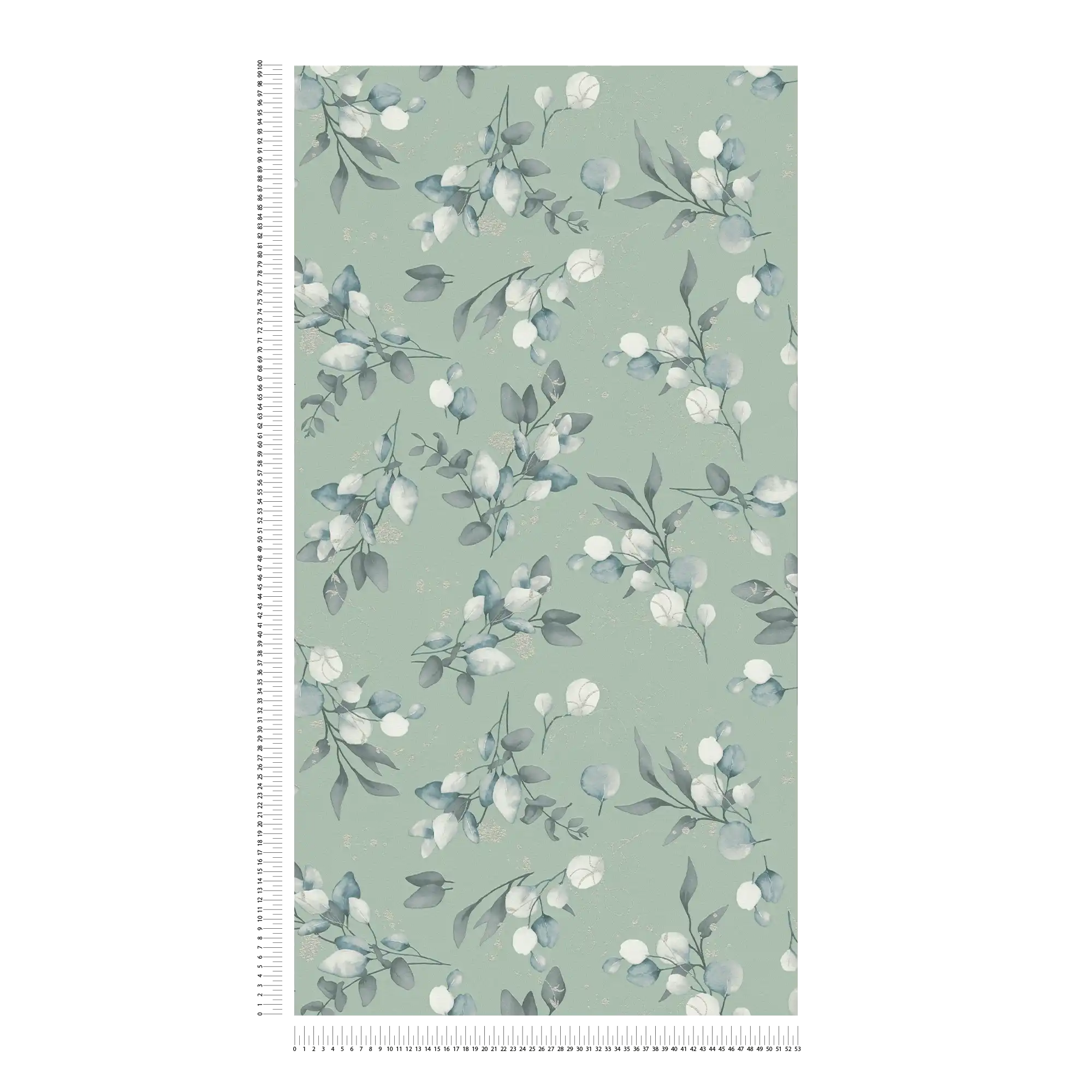 Glad vliesbehang met een elegant bloemendessin - groen, grijs, blauw