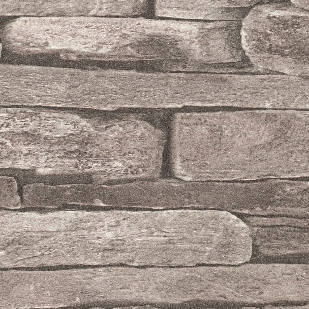             3D-behang met lichtgrijs steenmotief - grijs, crème, zwart
        