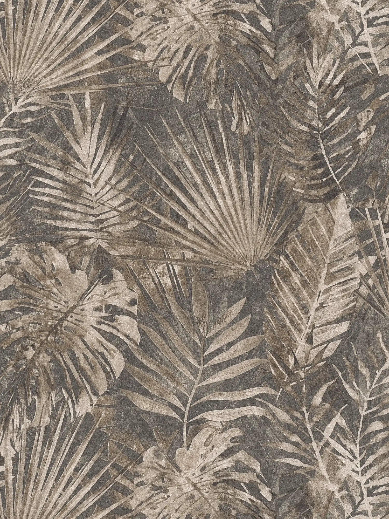 Papier peint jungle avec motif de feuilles tropicales sans PVC - marron, beige, anthracite