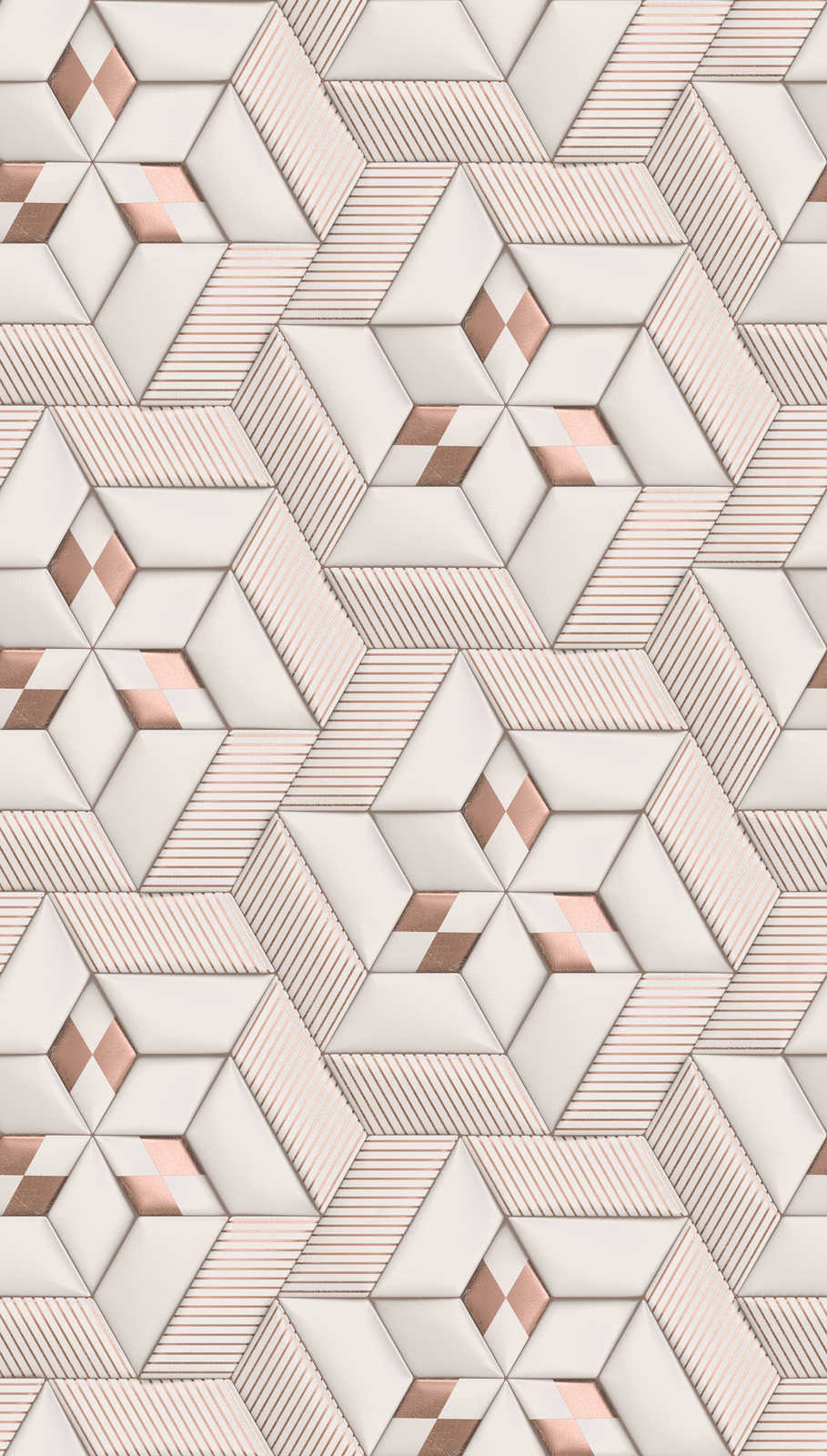             Vliestapete mit abstraktem 3D-Muster – Weiß, Creme, Bronze
        