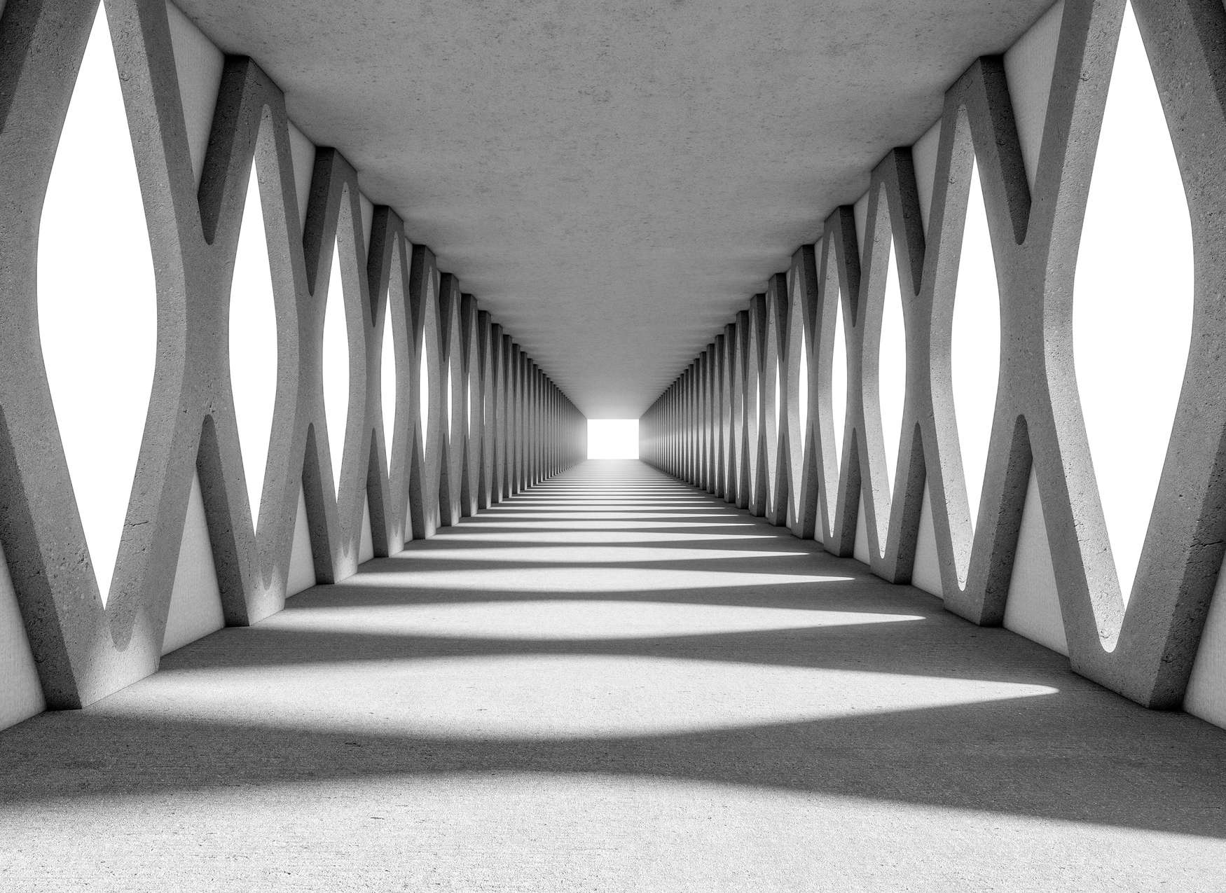             Gang aus Beton mit 3D-Optik – Grau, Weiß
        