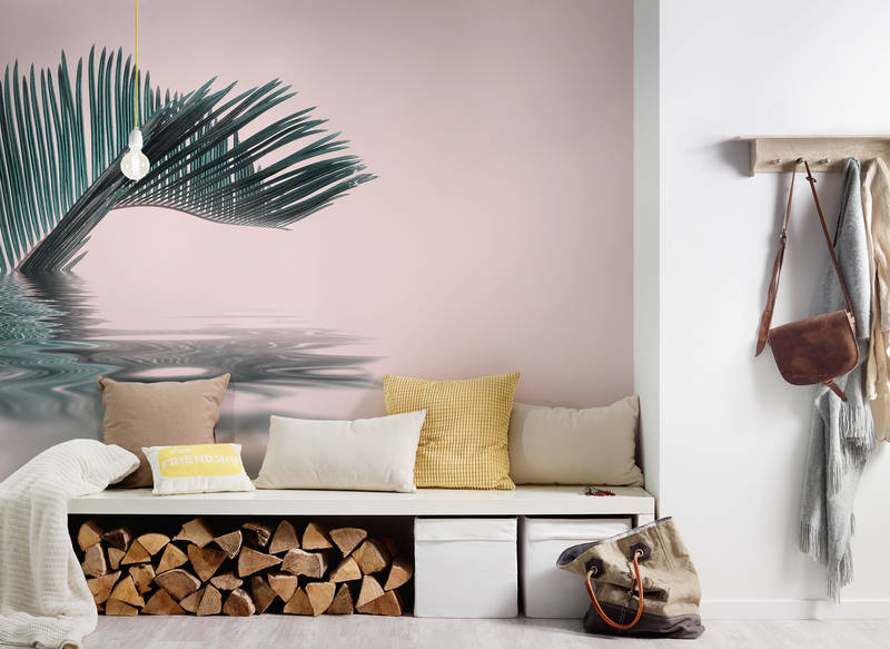 Wohnzimmer, Sesselbank, Kissen, Holzscheitel, Wandbild Palm