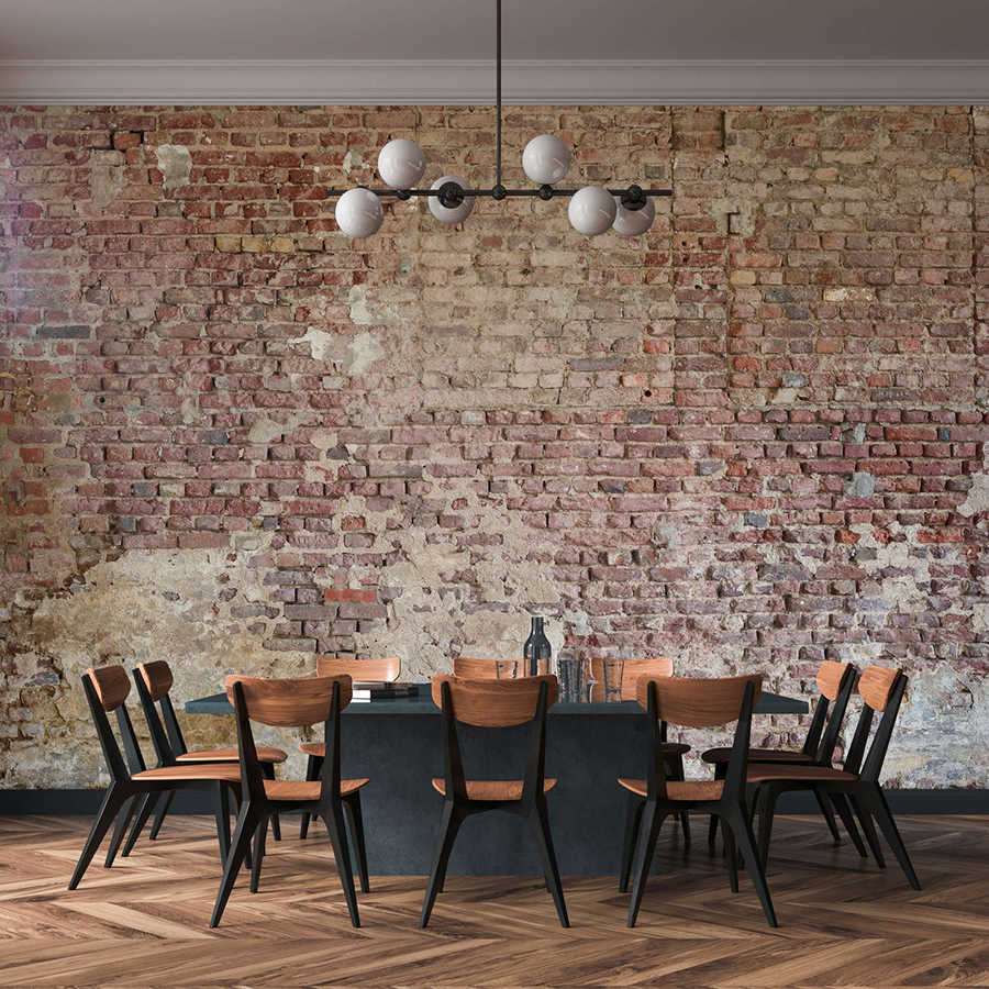         Baksteen muurschildering in vintage stijl - rood, beige
    