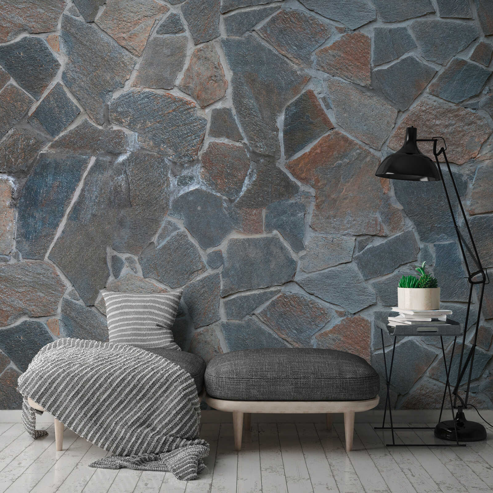         3D fotobehang rustieke stenen muur - authentiek vliesbehang in natuursteenlook - kleurrijk
    