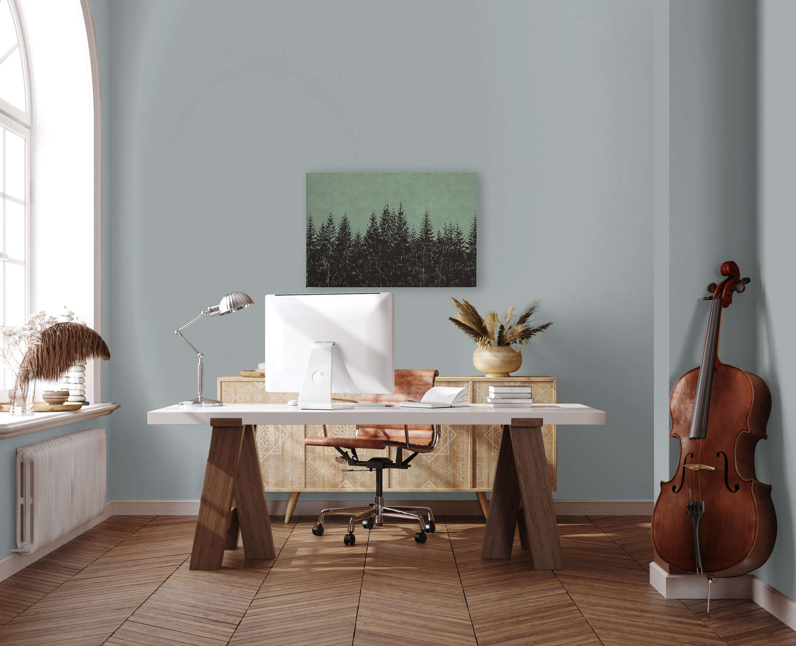             Wald Leinwandbild im Zeichenstil Tannenspitzen – 0,90 m x 0,60 m
        