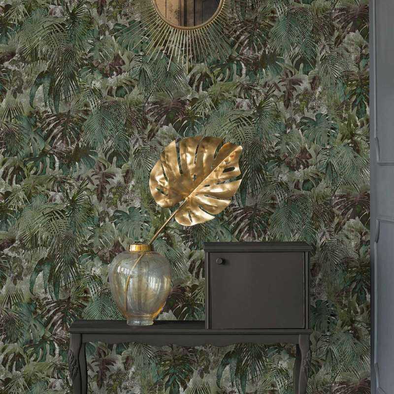         Motif jungle papier peint intissé avec motif de feuilles tropicales - vert
    