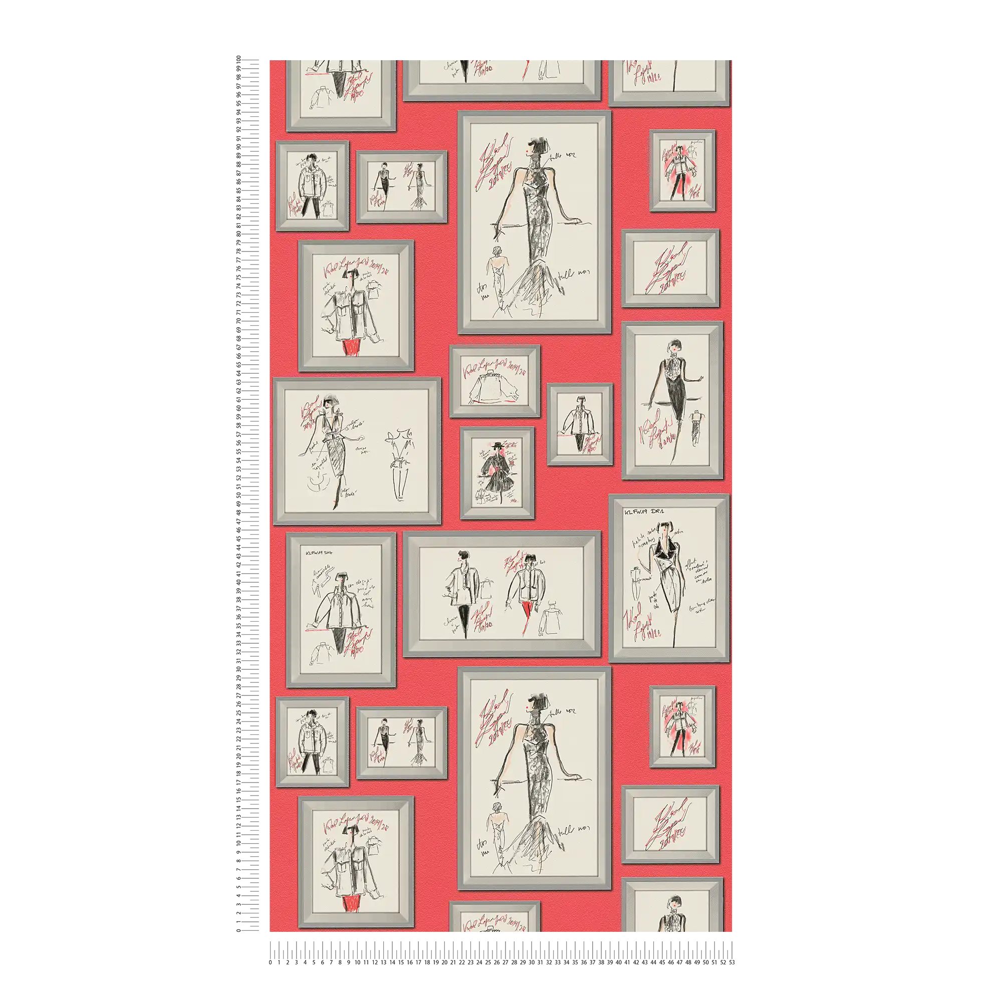             Karl LAGERFELD Tapete Mode Skizzen – Metallic, Rot
        