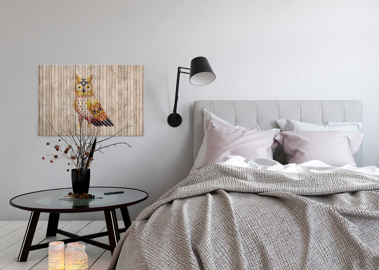             Fairy tale 1 - Holzbrettwand mit Eule Leinwandbild – 0,90 m x 0,60 m
        
