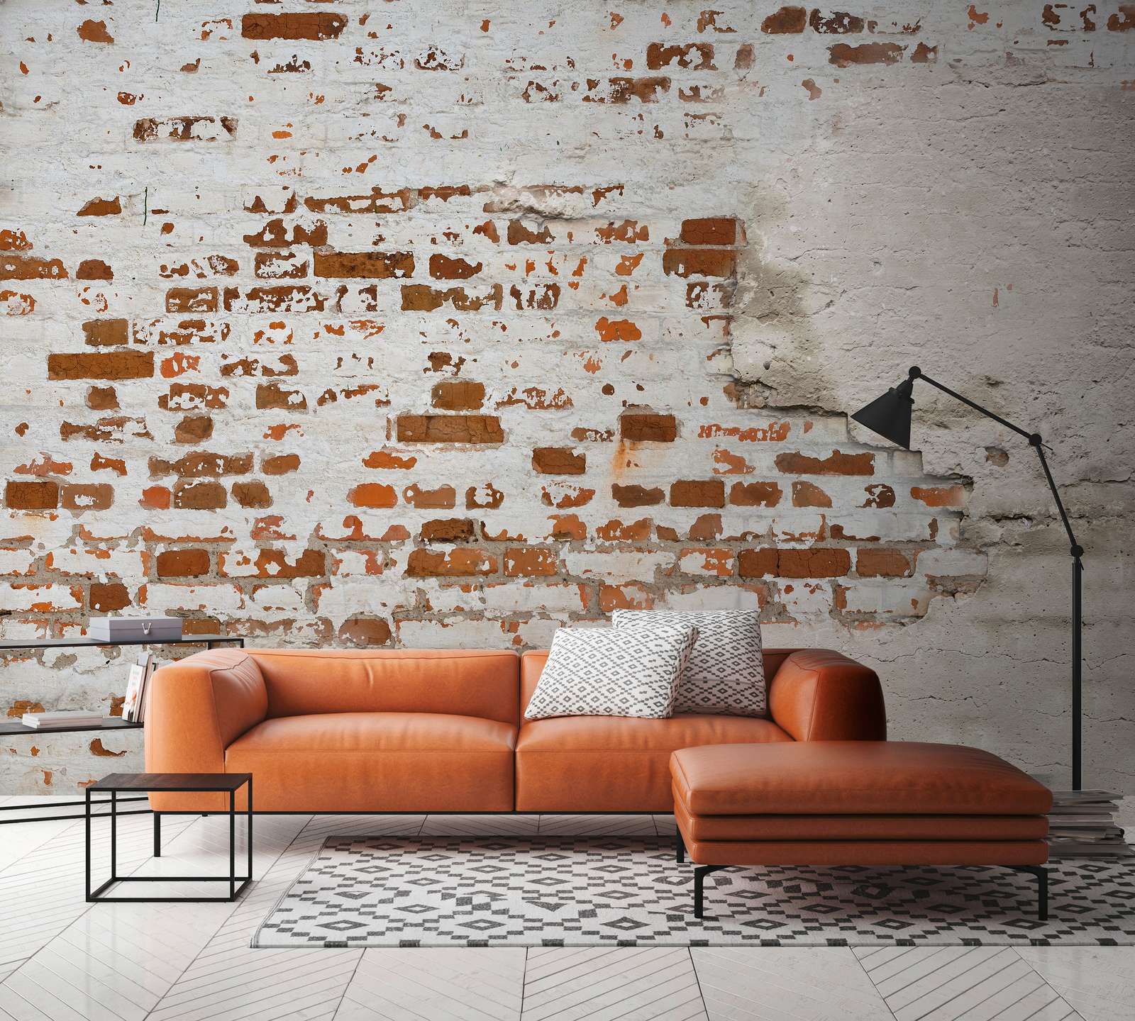 sofa, couch, orange, leder, wohnzimmer