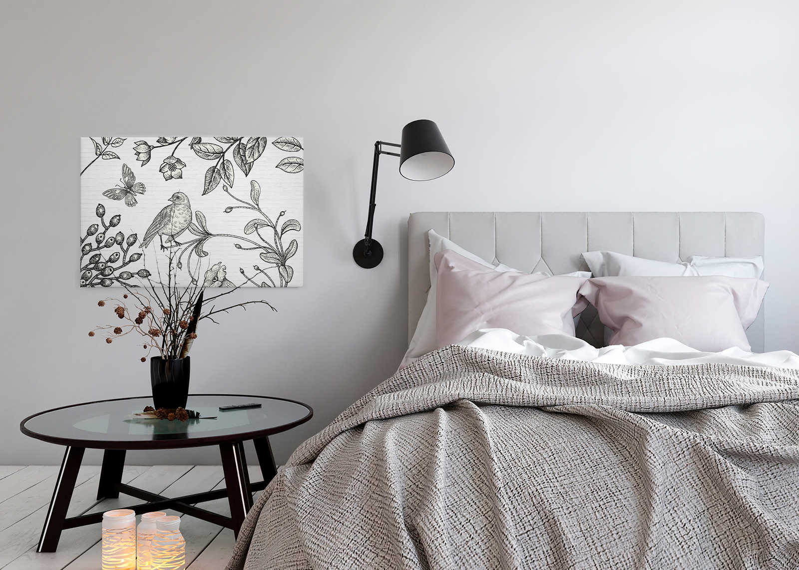             Schwarz-Weißes Leinwandbild mit Naturmotiv im Comic-Look – 0,90 m x 0,60 m
        