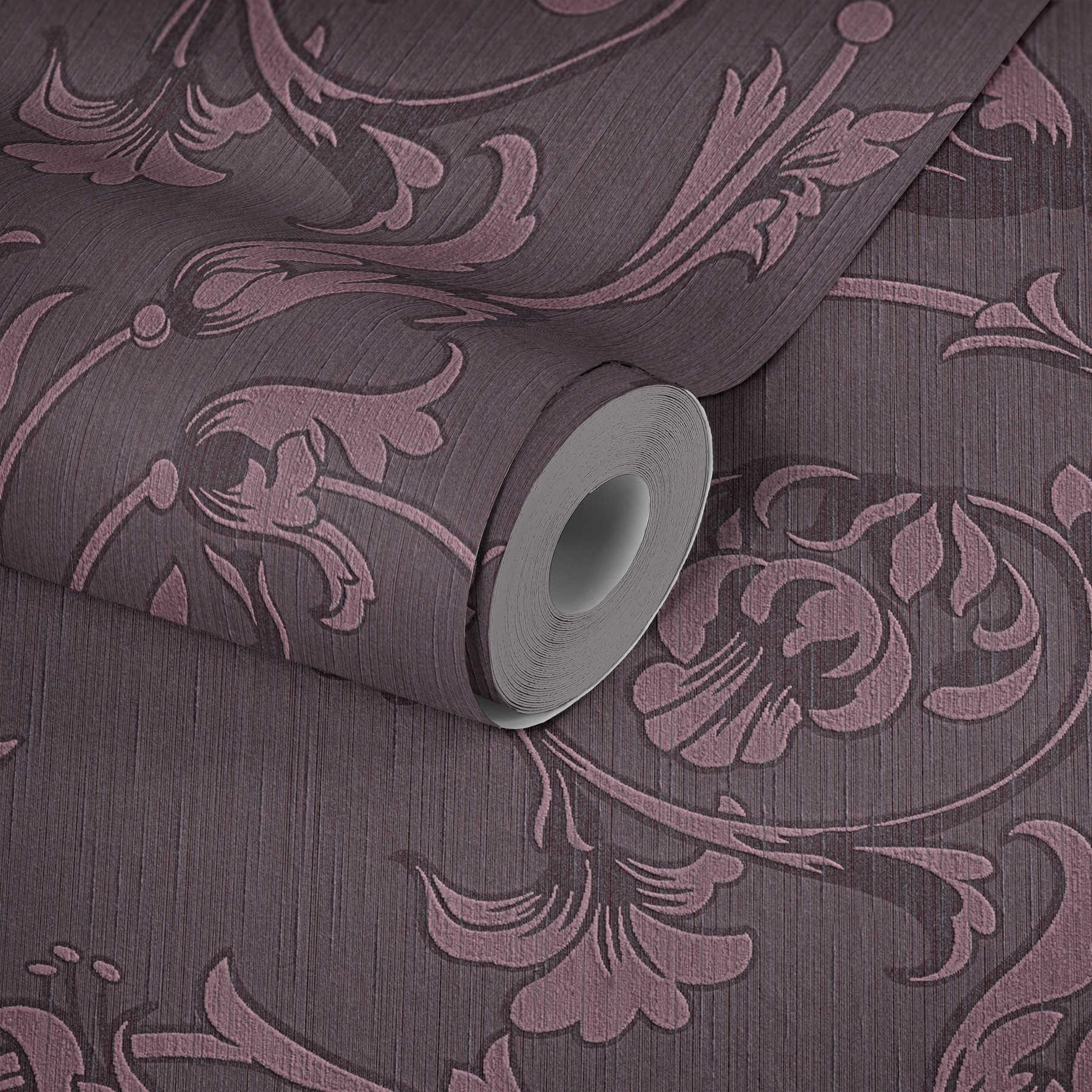 Ornament Tapete mit Seiden Textiloptik – Violett